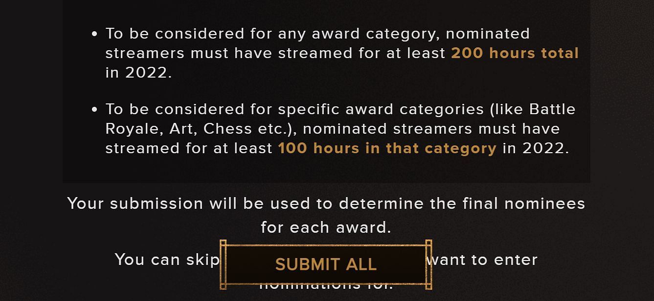 The two primary criteria for the nominations (Image via official website)