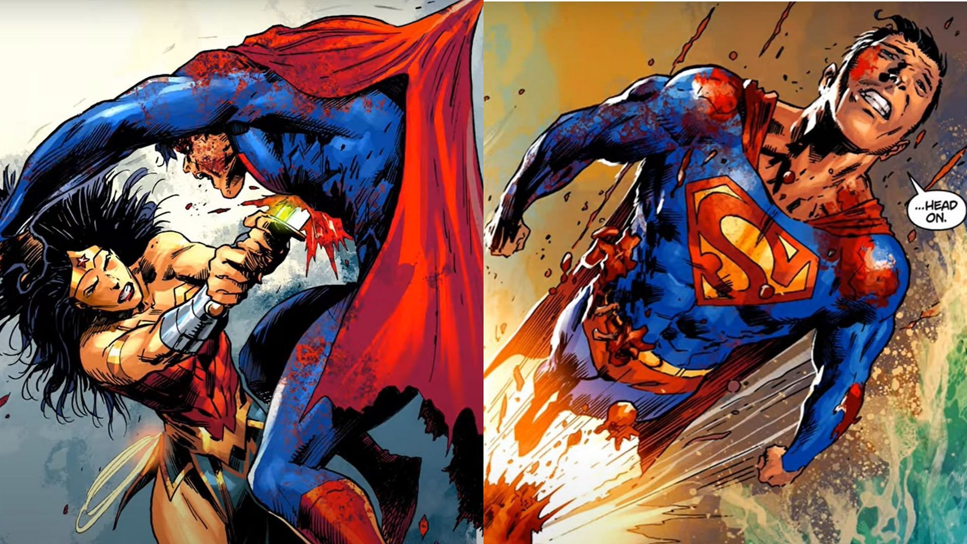 An infected Superman is tackled by other superheroes (Image via DC Comics)