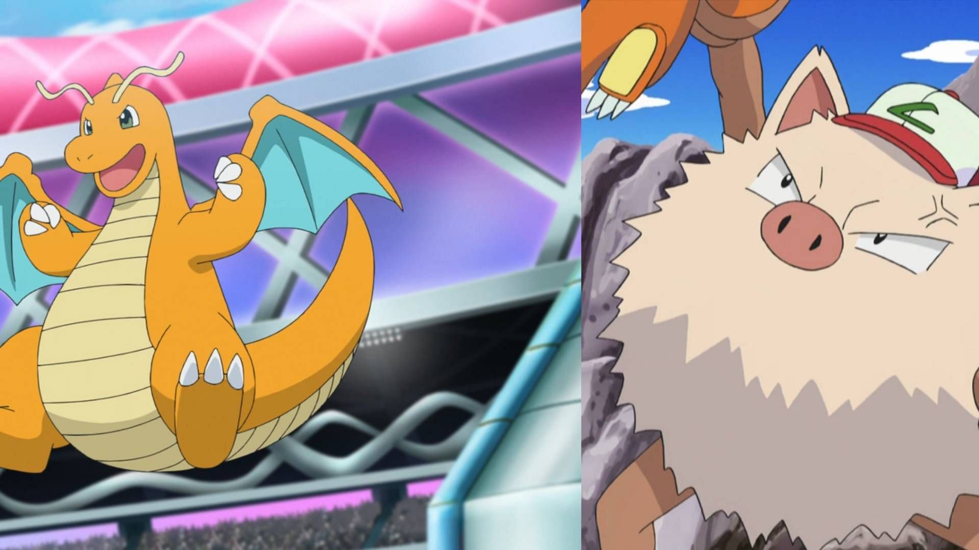 Ash&#039;s Dragonite and Primeape as they appear in the anime (Image via The Pokemon Company)