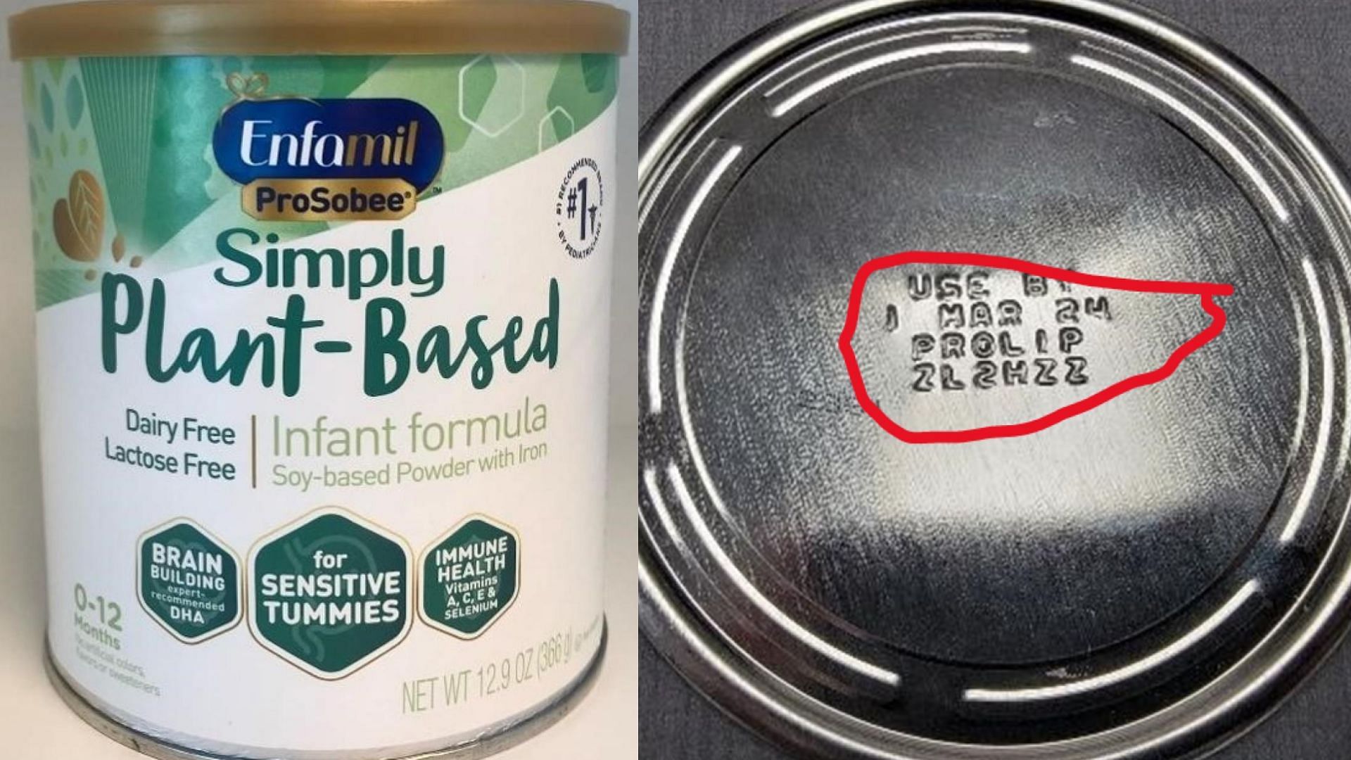 the details printed on the bottom of the recalled Enfamil Prosobee infant formula cans (Image via FDA)