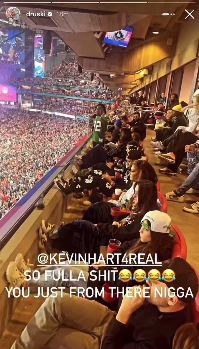 Eagles superfan Kevin Hart chugs tequila while Druski trolls him at Super  Bowl