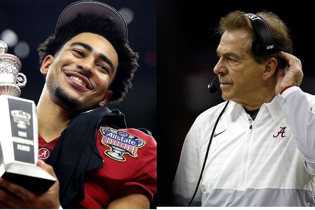 Bryce Young, right, Nick Saban, left