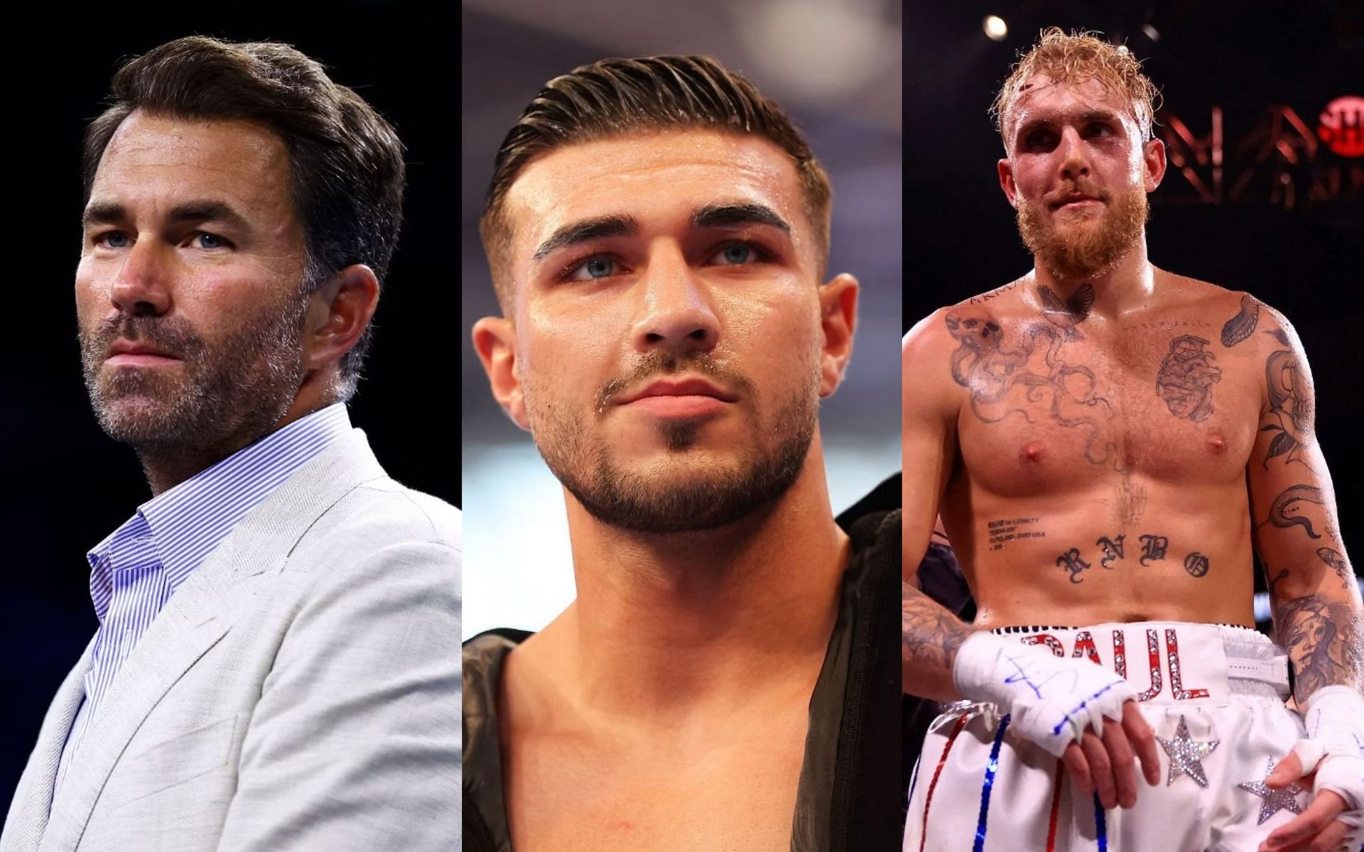 (Left)Eddie Hearn, Tommy Fury (Center) and Jake Paul (Right) (Image Credits; Getty Images)