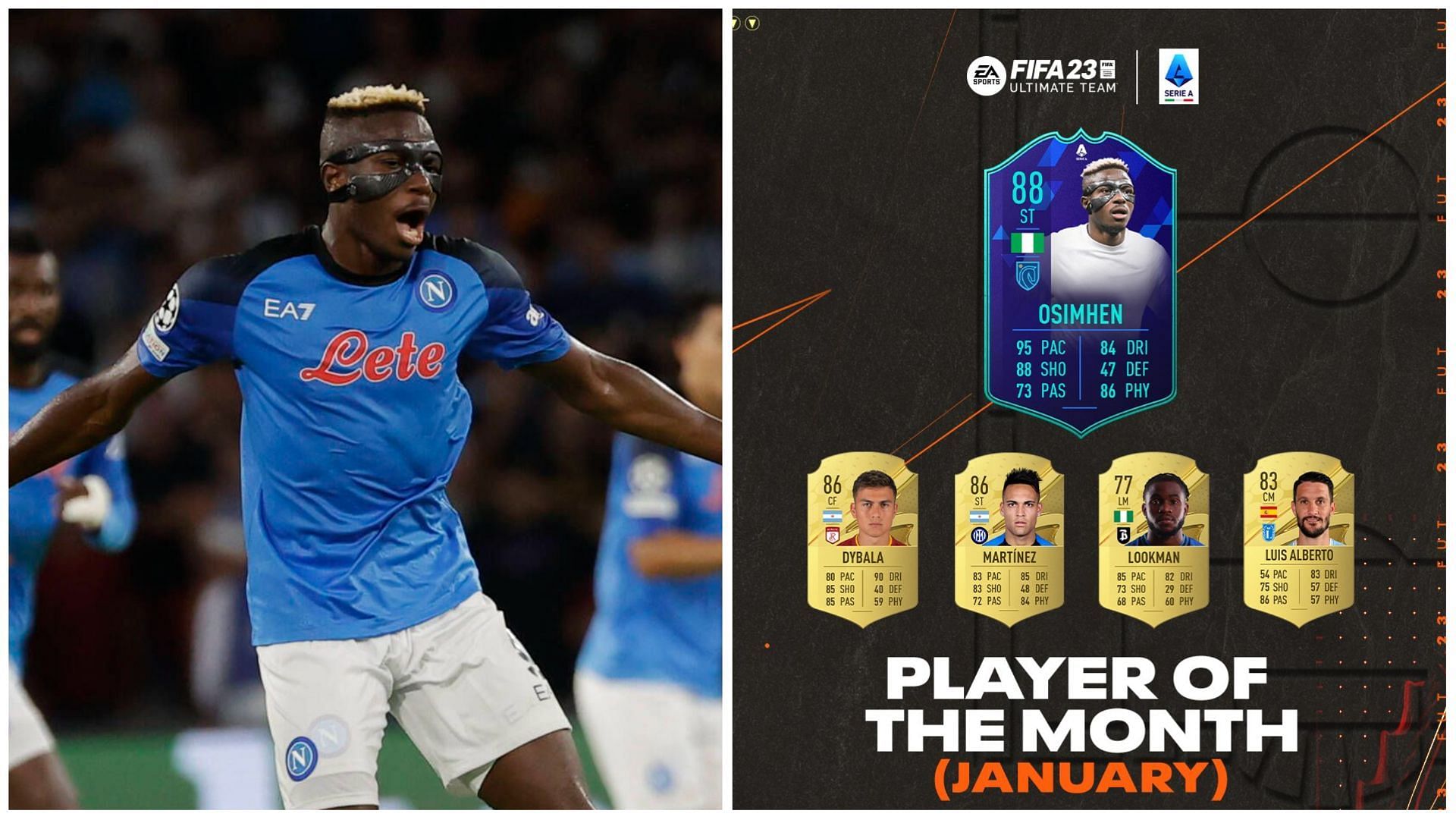POTM Osimhen SBC is live in FIFA 23 (Images via Getty and EA Sports)