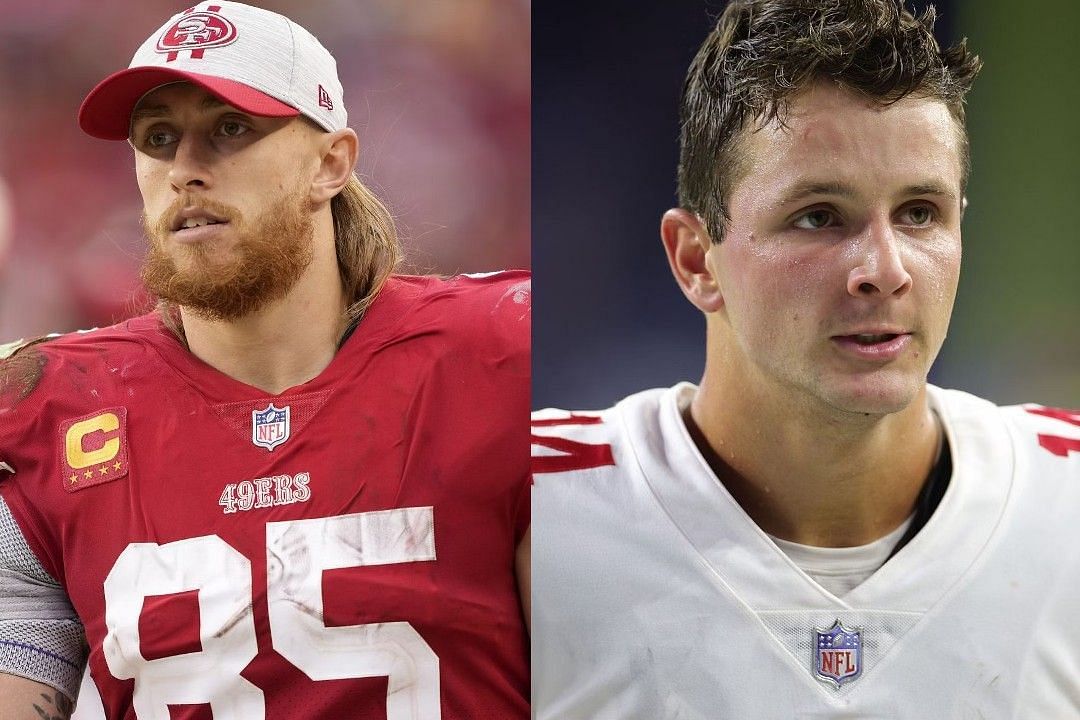 George Kittle, left, Brock Purdy, right 