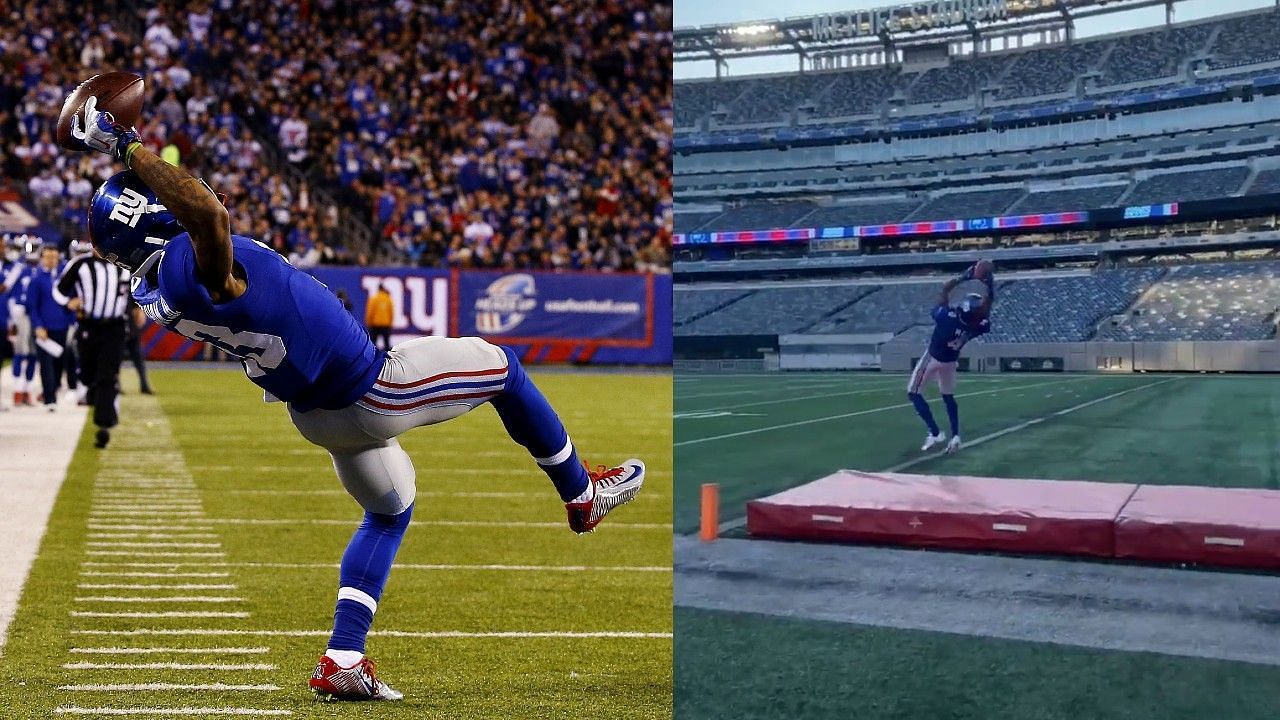 Eli Manning was back at MetLife Stadium trying to create his iconic pass to OBJ to actor Michael B. Jordan. 