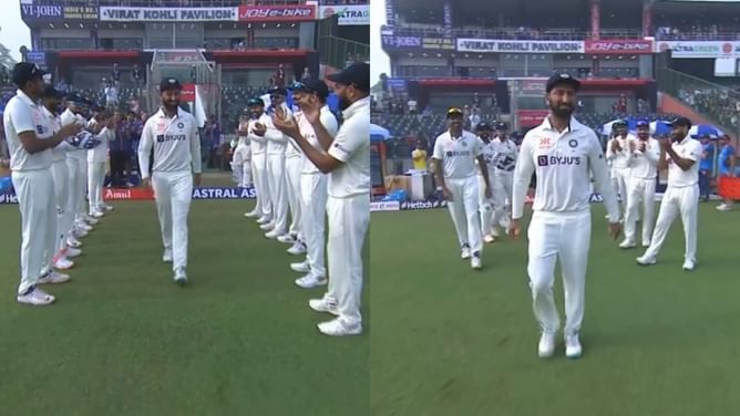 Team India give Cheteshwar Pujara a Guard of Honour ahead of his 100th Test