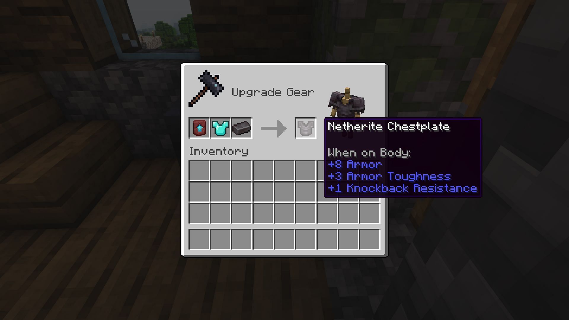 Upgrading a diamond chestplate in 1.20 snapshot (Image via Mojang)