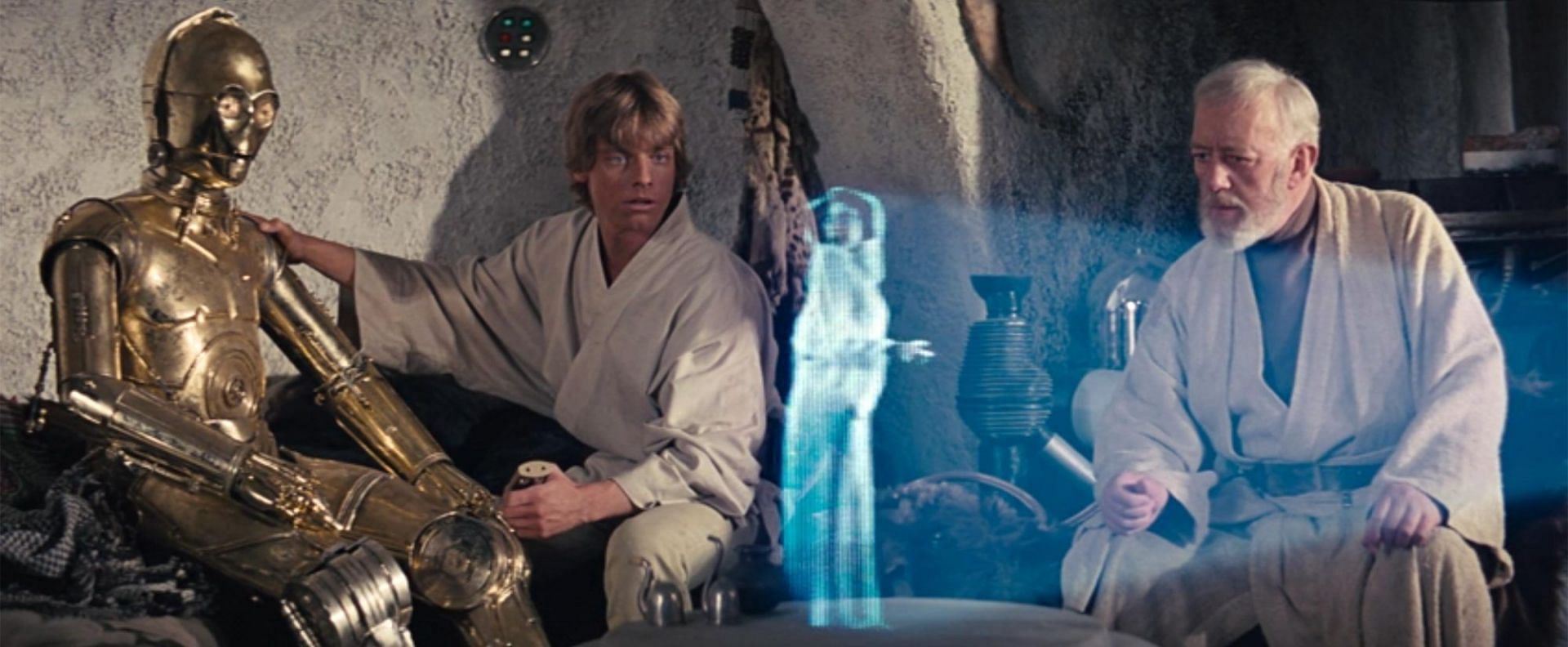 Luke Skywalker meets Obi-Wan Kenobi and learns about the Force (Image via Lucasfilm)