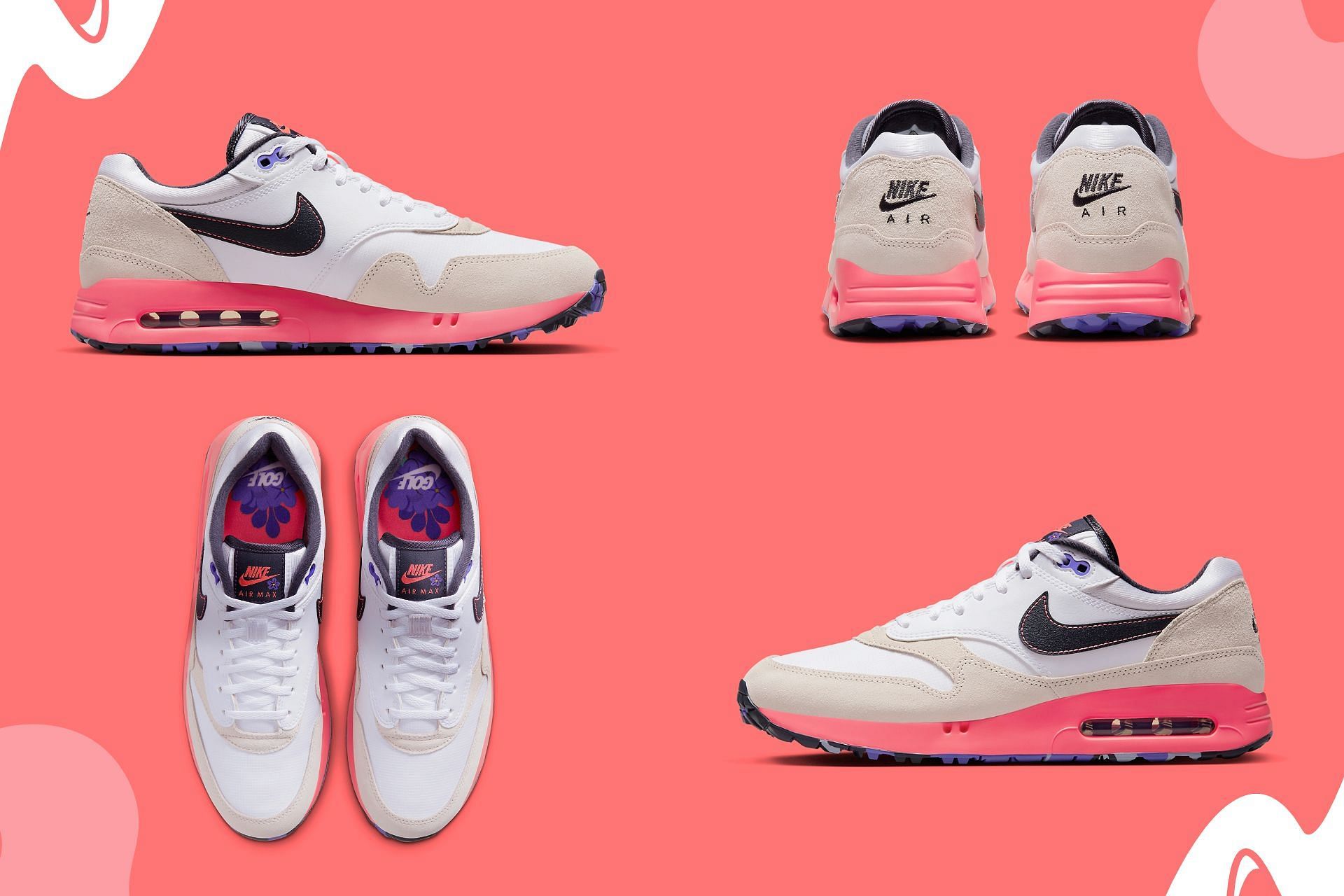 The upcoming Nike Air Max 1 Golf &quot;Periwinkle&quot; sneakers will be released in celebration of the PGA Championship (Image via Sportskeeda)