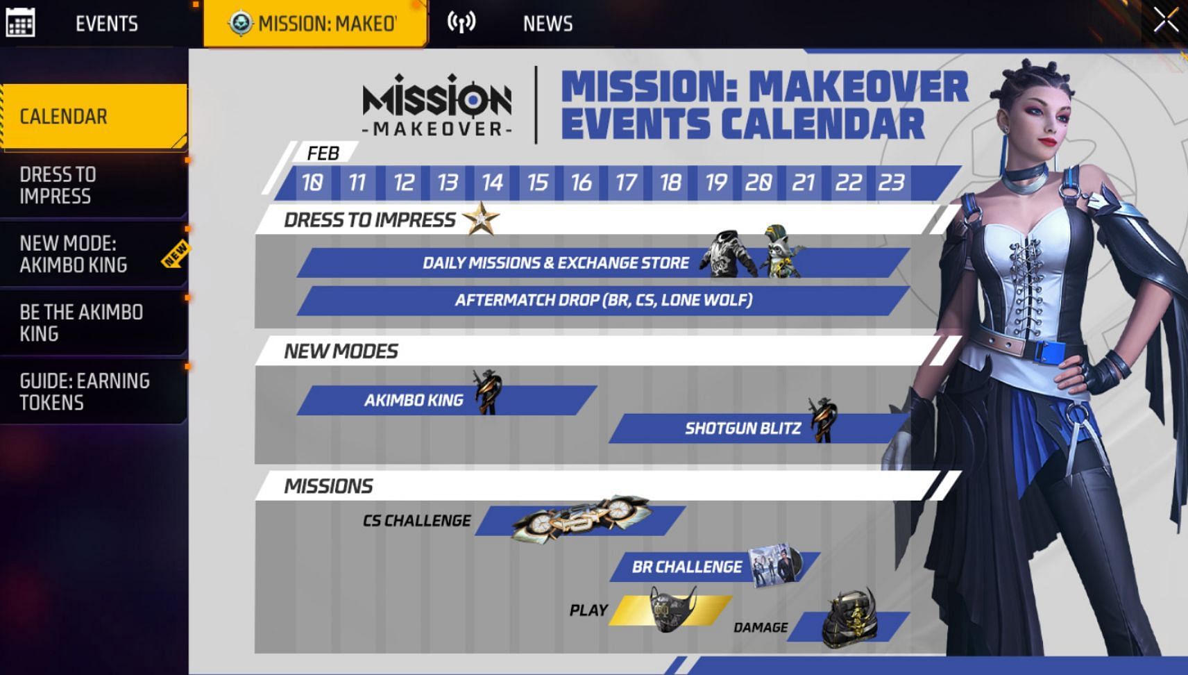 The calender for Mission Makeover was also unveiled alongside new events in Free Fire MAX (Image via Garena)