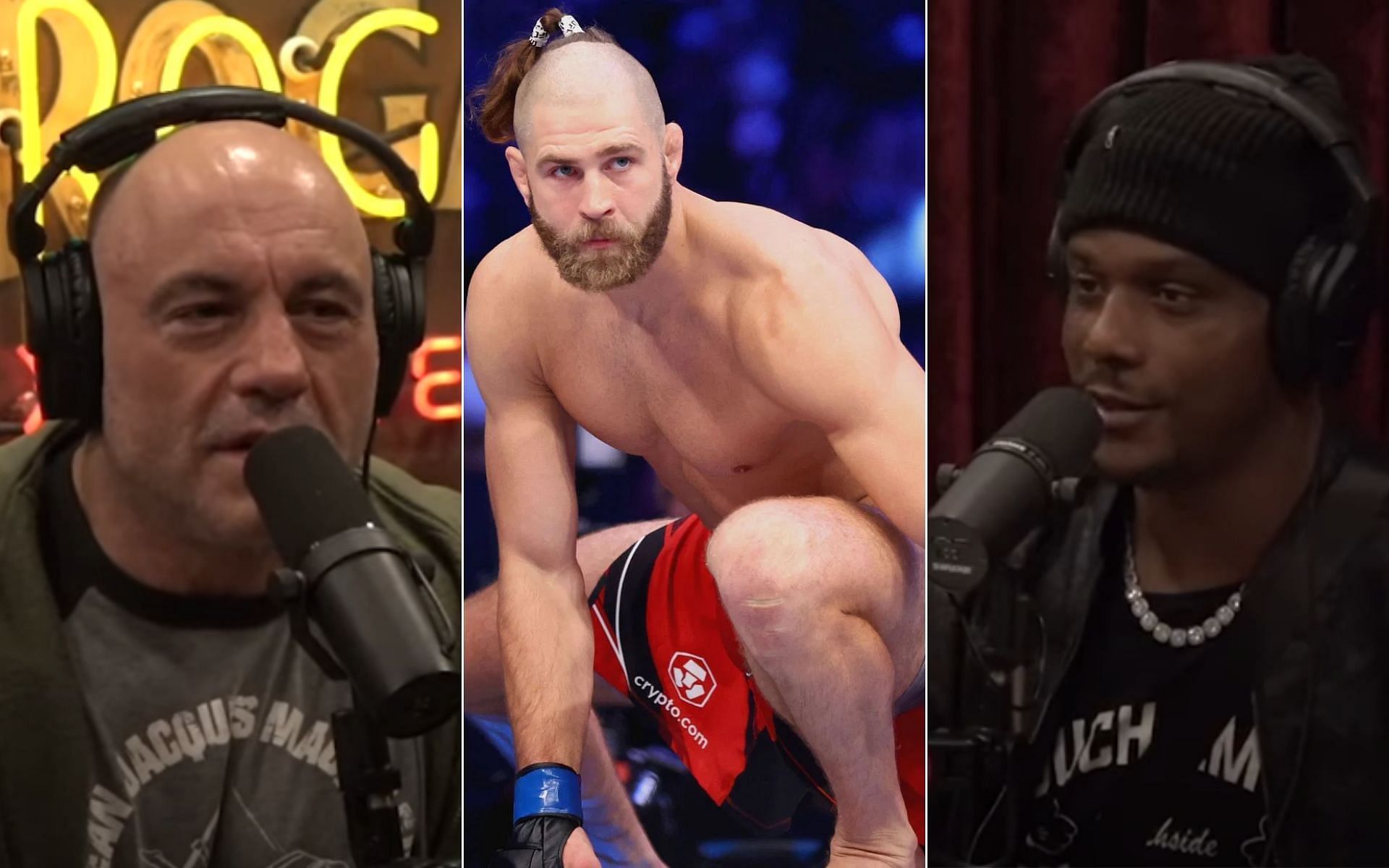 Joe Rogan (Left), Jiri Prochazka (Middle), and Jamahal Hill (Right) [Photo credit PowerfulJRE - YouTube]