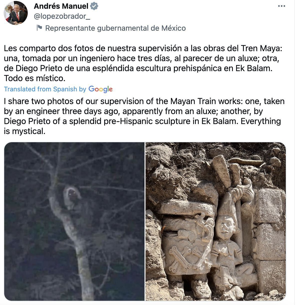 Social media users shocked after Mexican president claimed that Mexican engineers spotted an elf-like creature. (Image via Twitter)