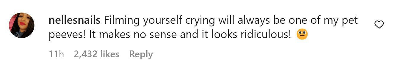 A comment responding to Jaden crying (Image via Instagram/ @nellesnails)