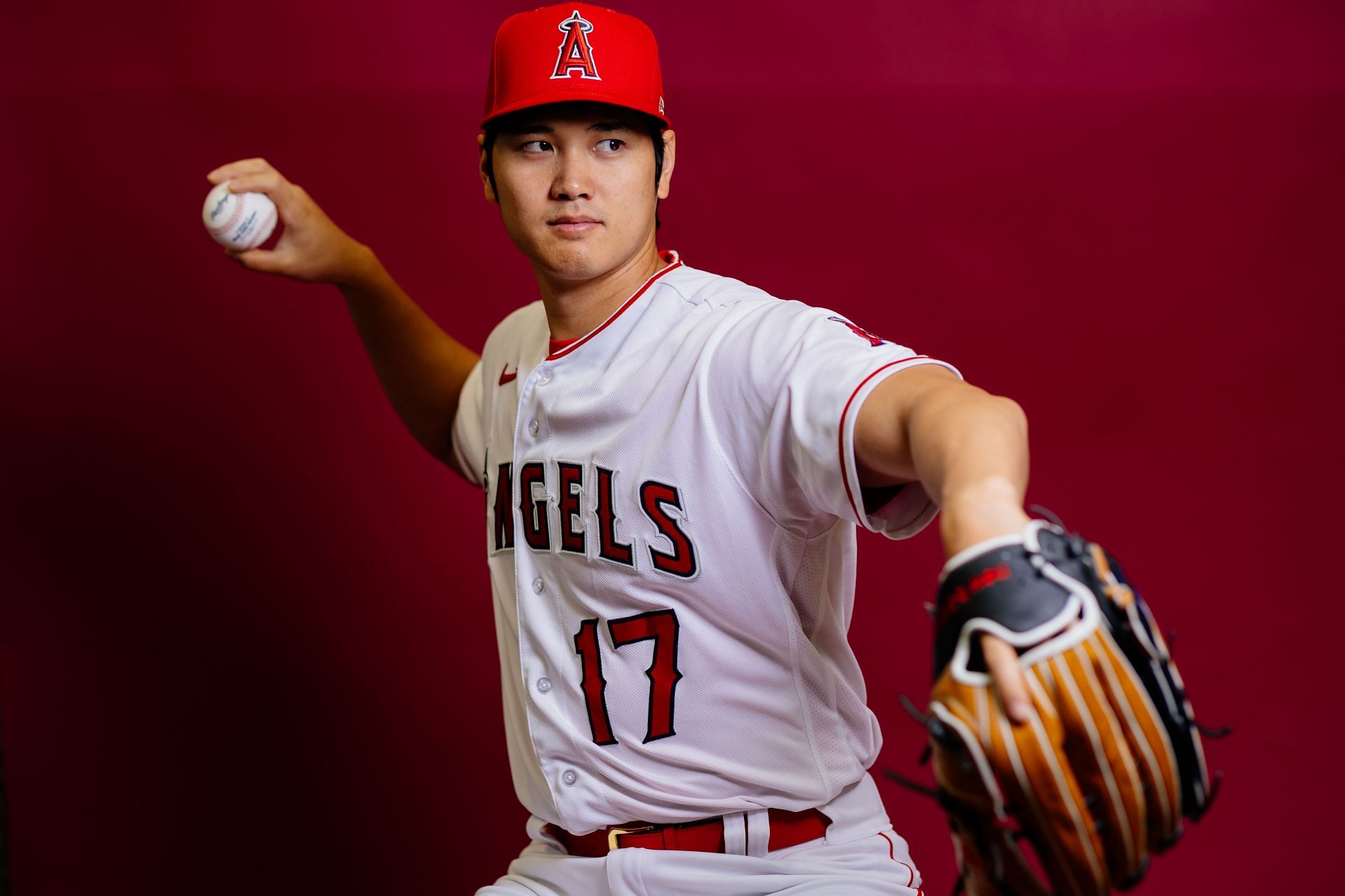Shohei Ohtani of the Los Angeles Angels poses during photo day.
