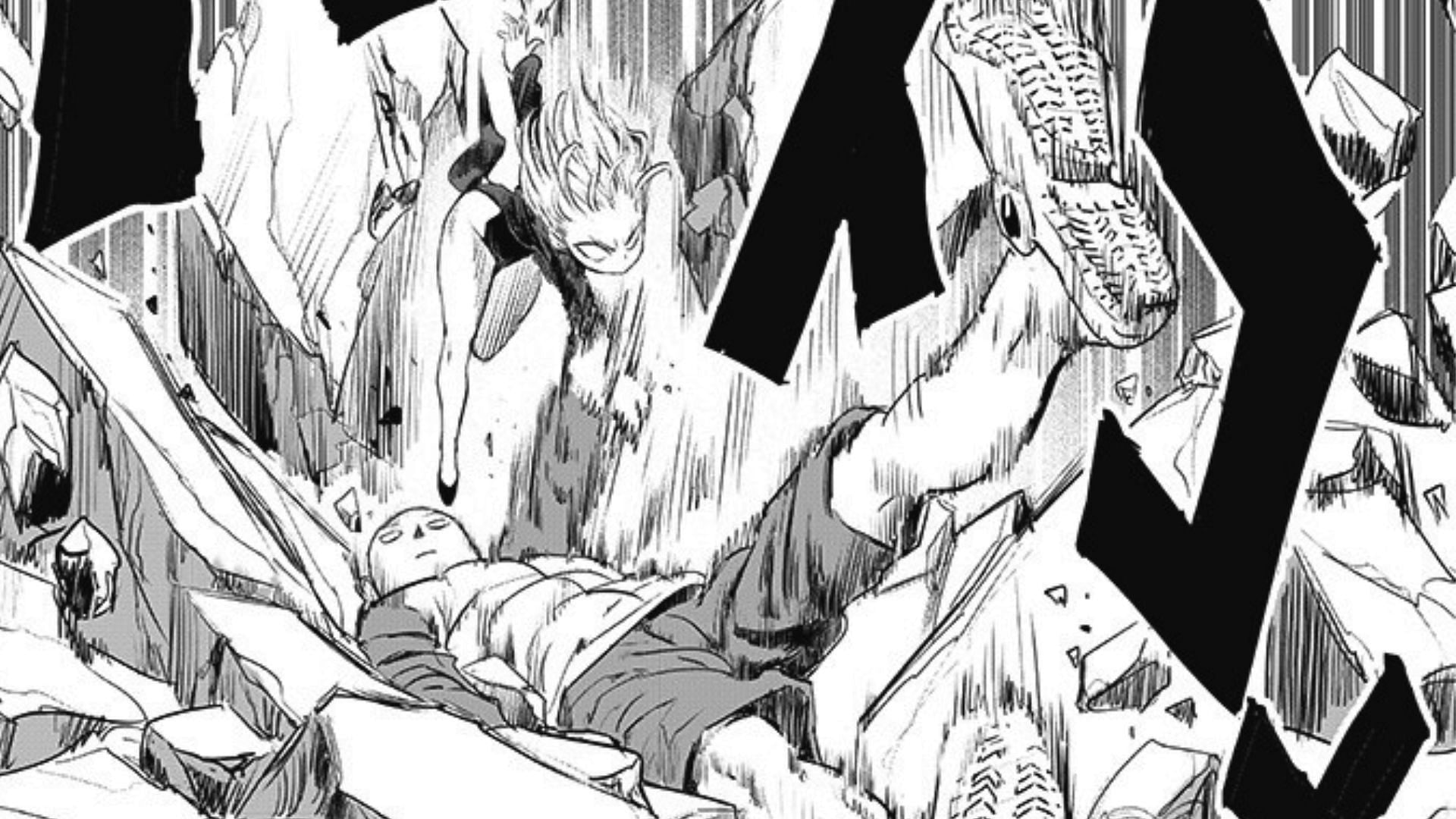 God from the Future! One Punch Man  God from the Future! One Punch Man  Manga chapter 176 The psychic battle blasts off between Fubuki, Tatsumaki,  and the Tsukuyomi. Saitama falls in