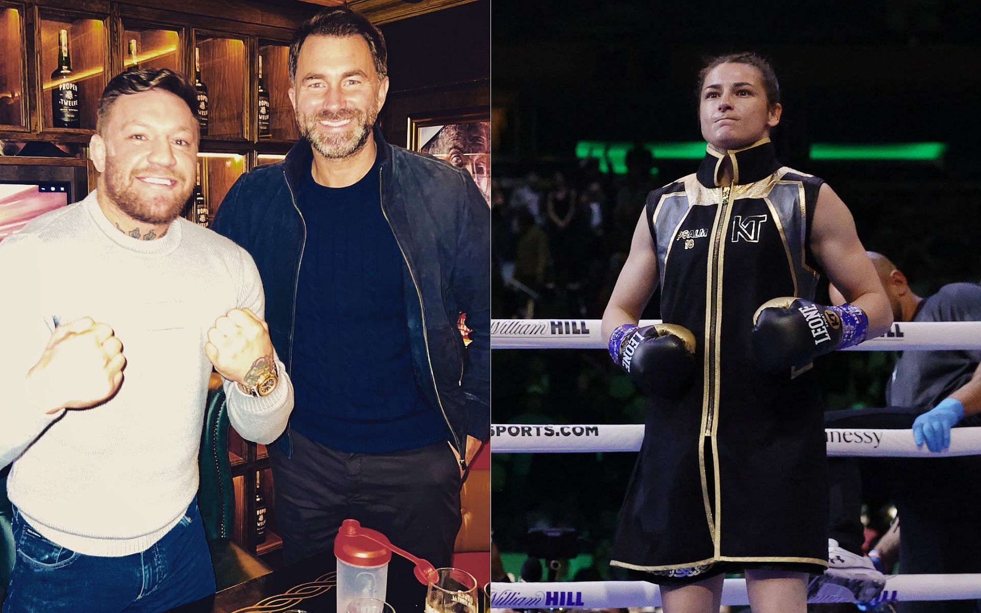 Conor McGregor &amp; Eddie Hearn (left) and Katie Taylor (right) [Image credits: @EddieHearn on Twitter]