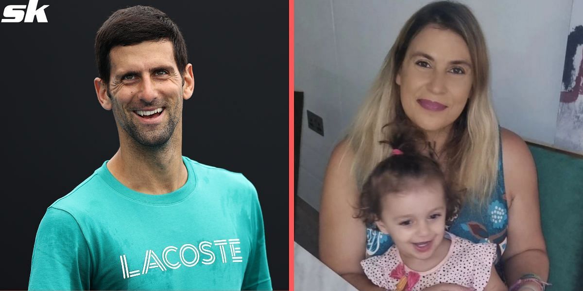 Novak Djokovic (L), Maron Bartoli and her daughter Kamilya (R)