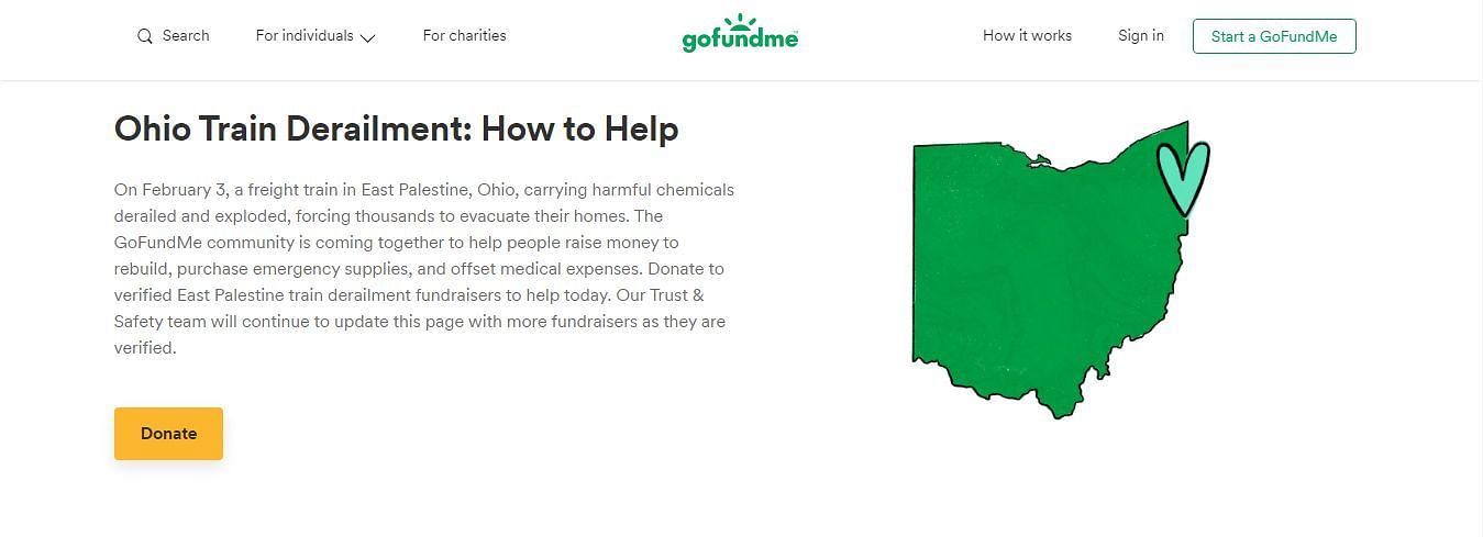 GoFundMe fundraiser for East Palentine residents in the wake of Ohio train derailment (Image via GoFundMe)