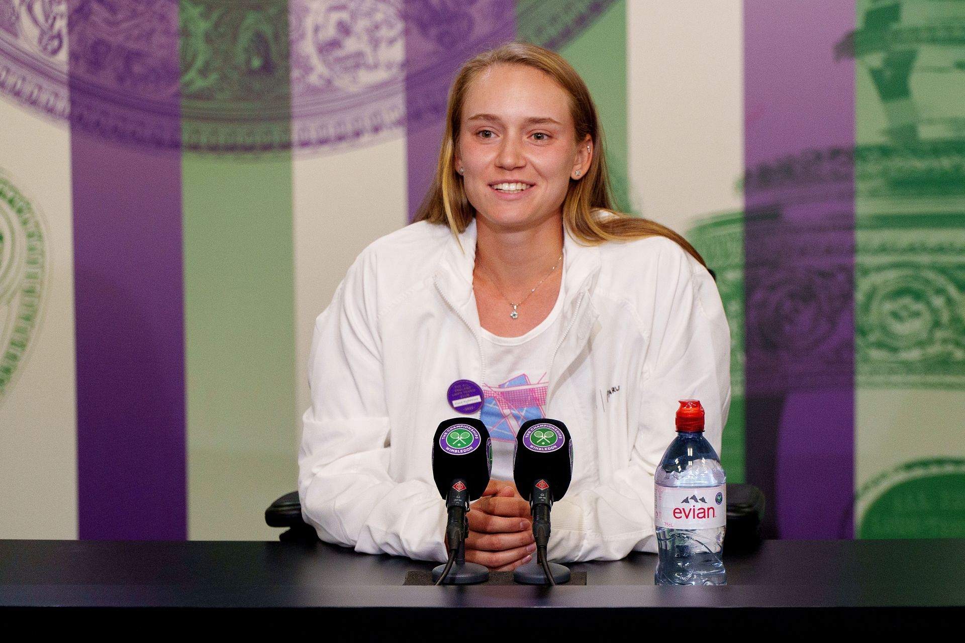 Elena Rybakina pictured during a press conference at the 2022 Wimbledon Championships.