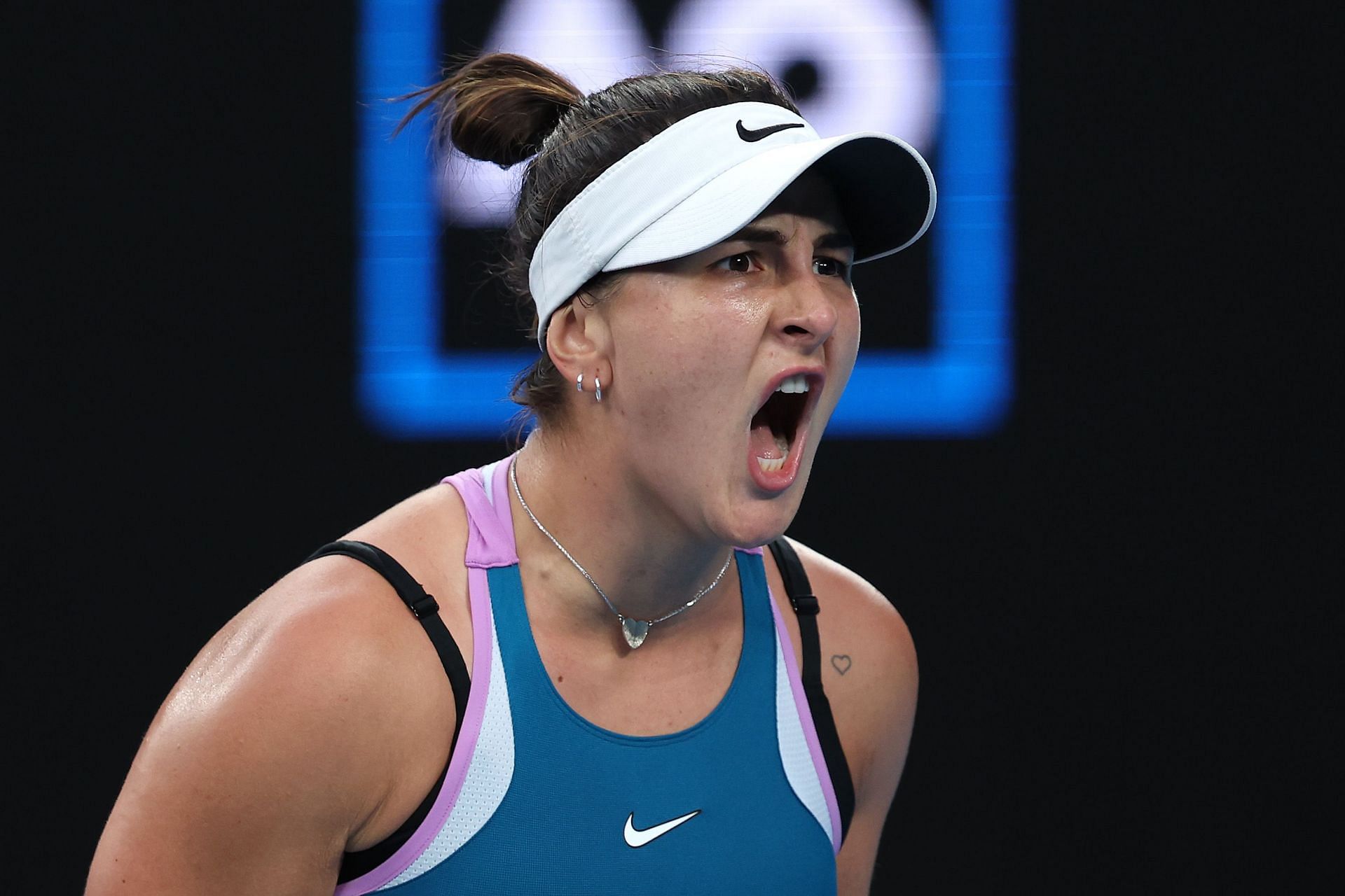 Andreescu reacts during a point at the 2023 Australian Open