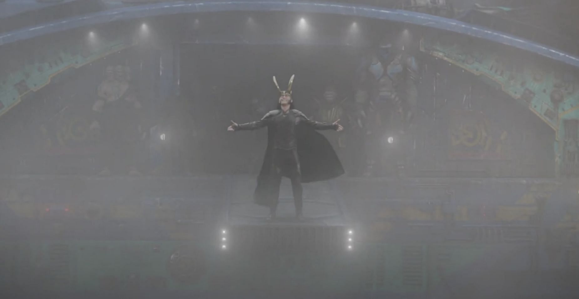 Loki emerges from the clouds to save the day for the Asgardians (Image via Marvel Studios) 