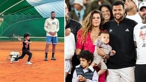 Jo-Wilfried Tsonga has "family fun day", turns tennis coach for son on court