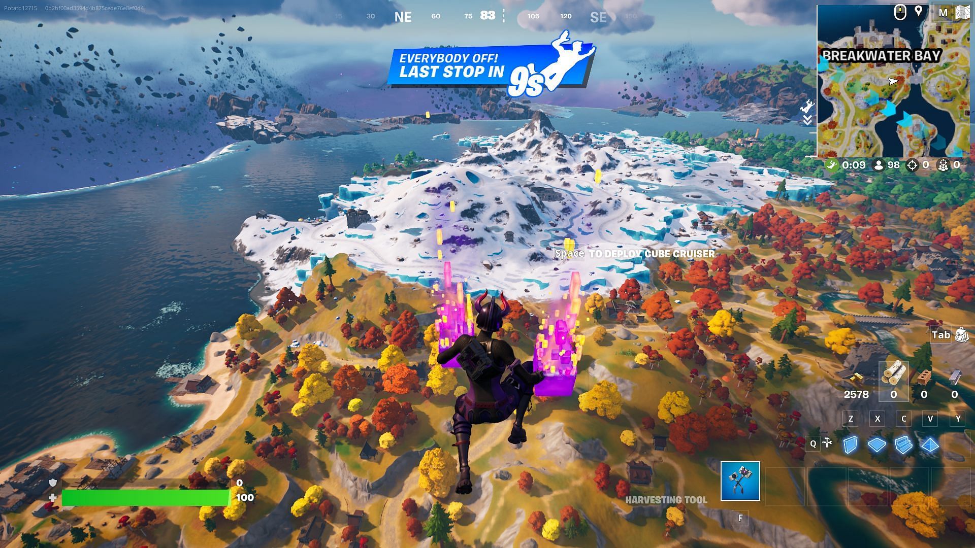 Landing animations are broken when the first-person mode glitch is active (Image via Epic Games/Fortnite)