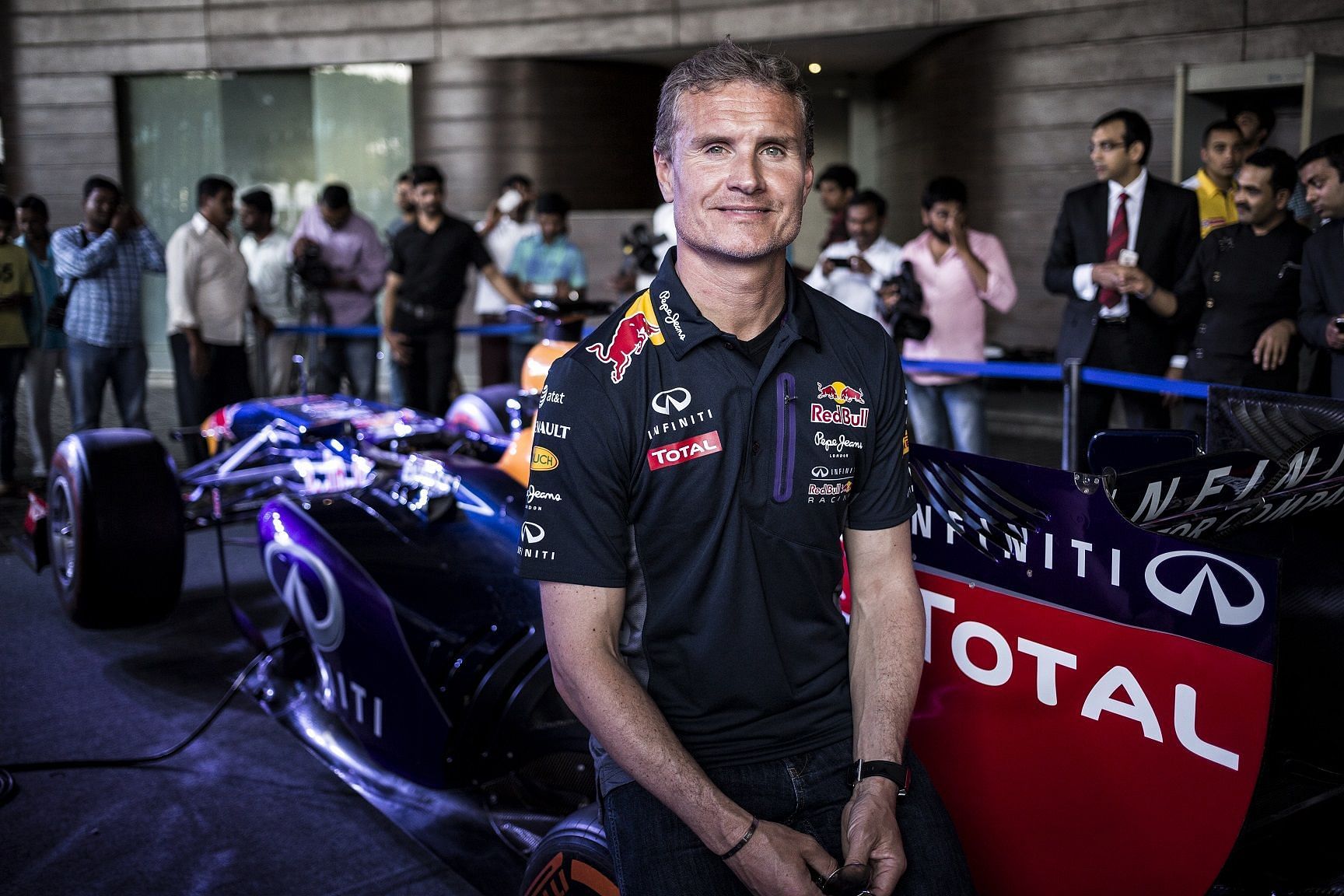 David Coulthard attends a press conference at the Red Bull Showrun 2015 in Hyderabad, India on April 4th, 2015