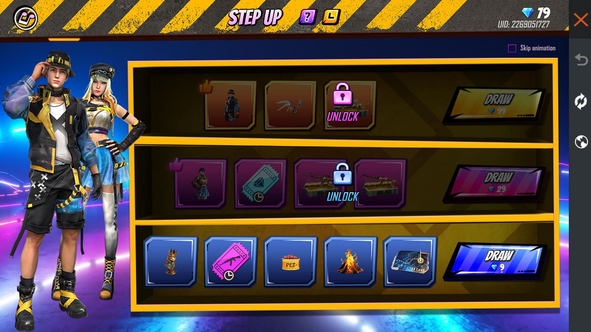The three tiers of the rewards in Step Up event (Image via Garena)