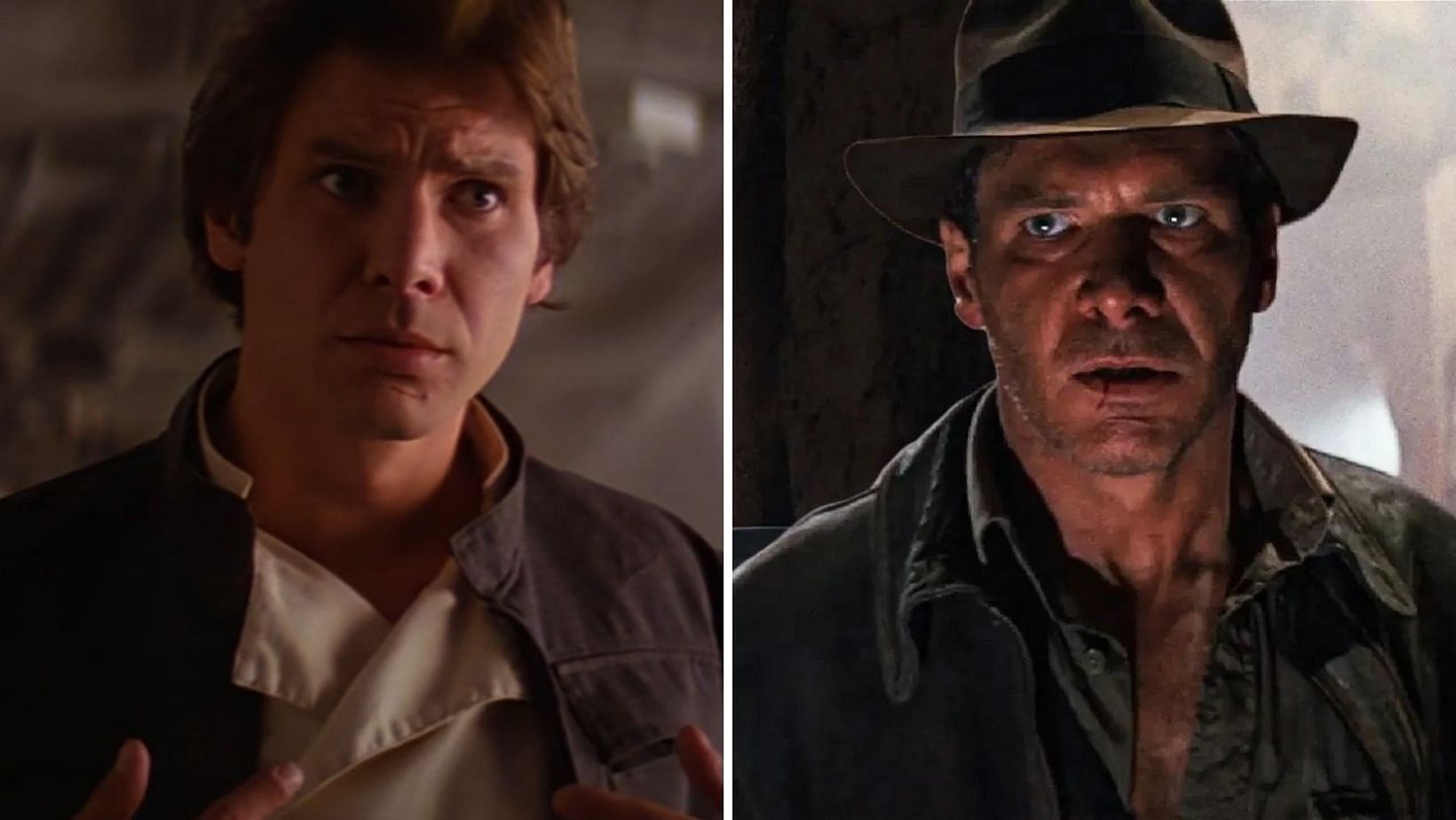 Harrison Ford as Han Solo in Star Wars and Indiana Jones in Raiders of the Lost Ark, two of his most iconic and charismatic roles (Image via Sportskeeda and Lucasfilm)