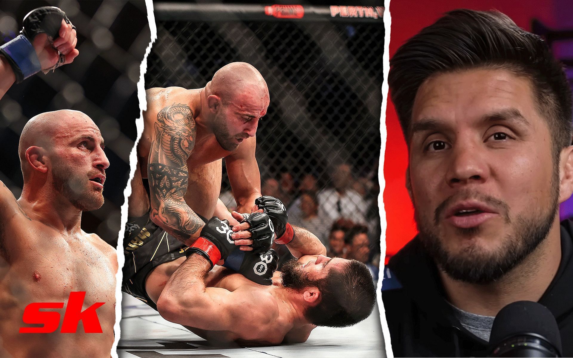 Alexander Volkanovski (left), UFC 284 main event (middle) and Henry Cejudo (left) [Image credits: @HenryCejudo on Youtube and Getty Images]