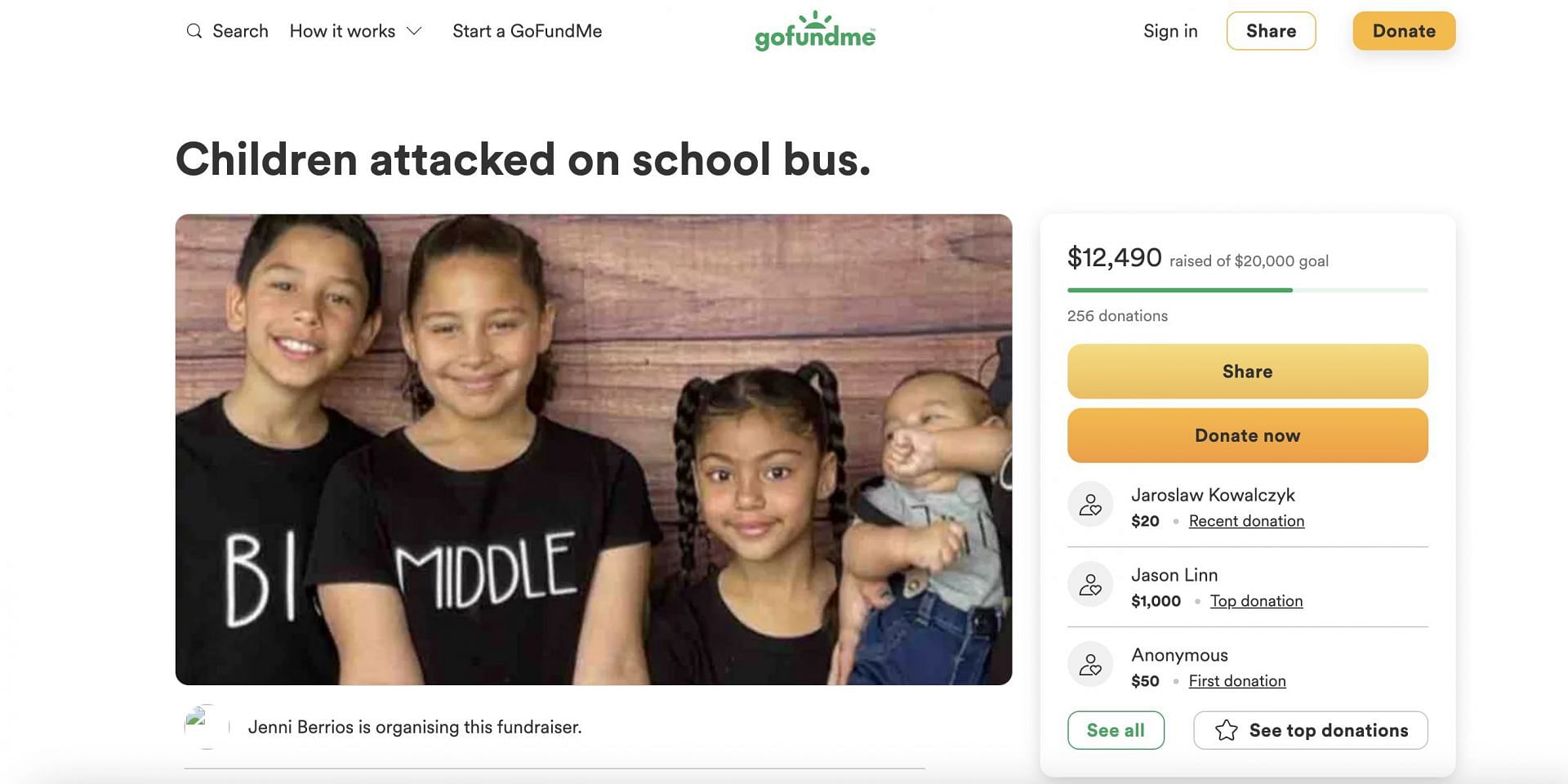 Jenni, the mother of the bullied kids assaulted by a Coconut Palm student, created a GoFundMe page to get funds for the two children (Image via GoFundMe)