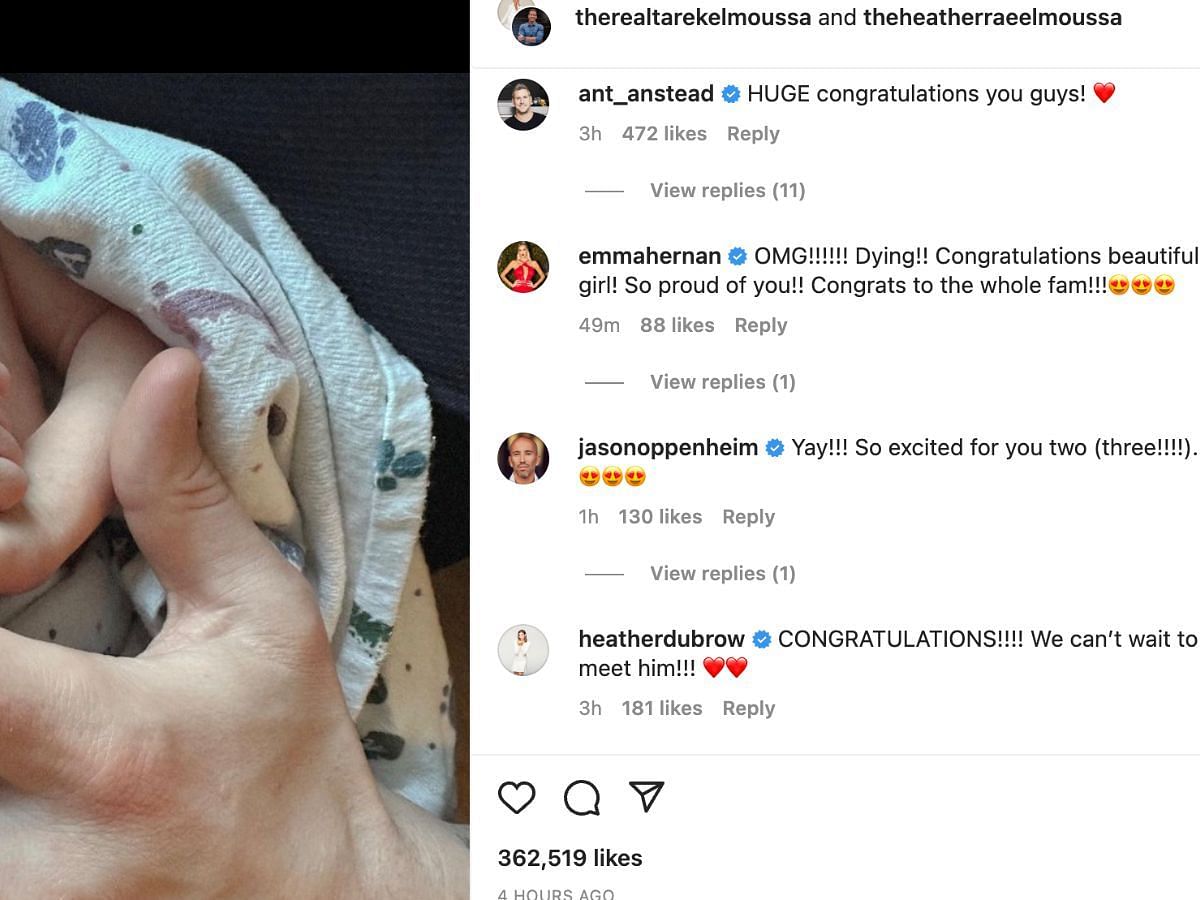 Reality TV stars congratulated new parents, Heather Young and Tarek El Moussa (Image via theheatherraeelmoussa/Instagram)