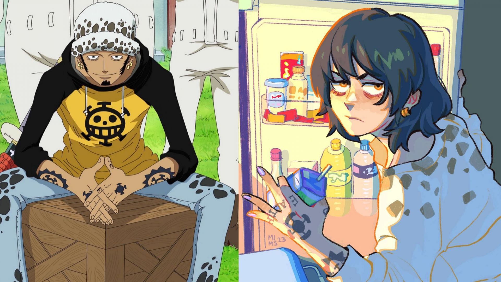 Trafalgar Law and his gender-bender fanart (Image via Toei Animation/ u/mimscosara)