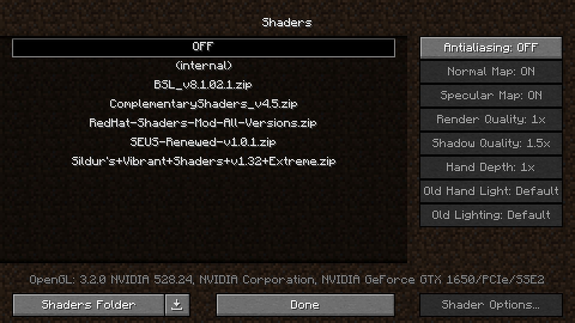 The shader tab will look like this if you have multiple shaders available for Minecraft 1.19.3 (Image via Mojang)