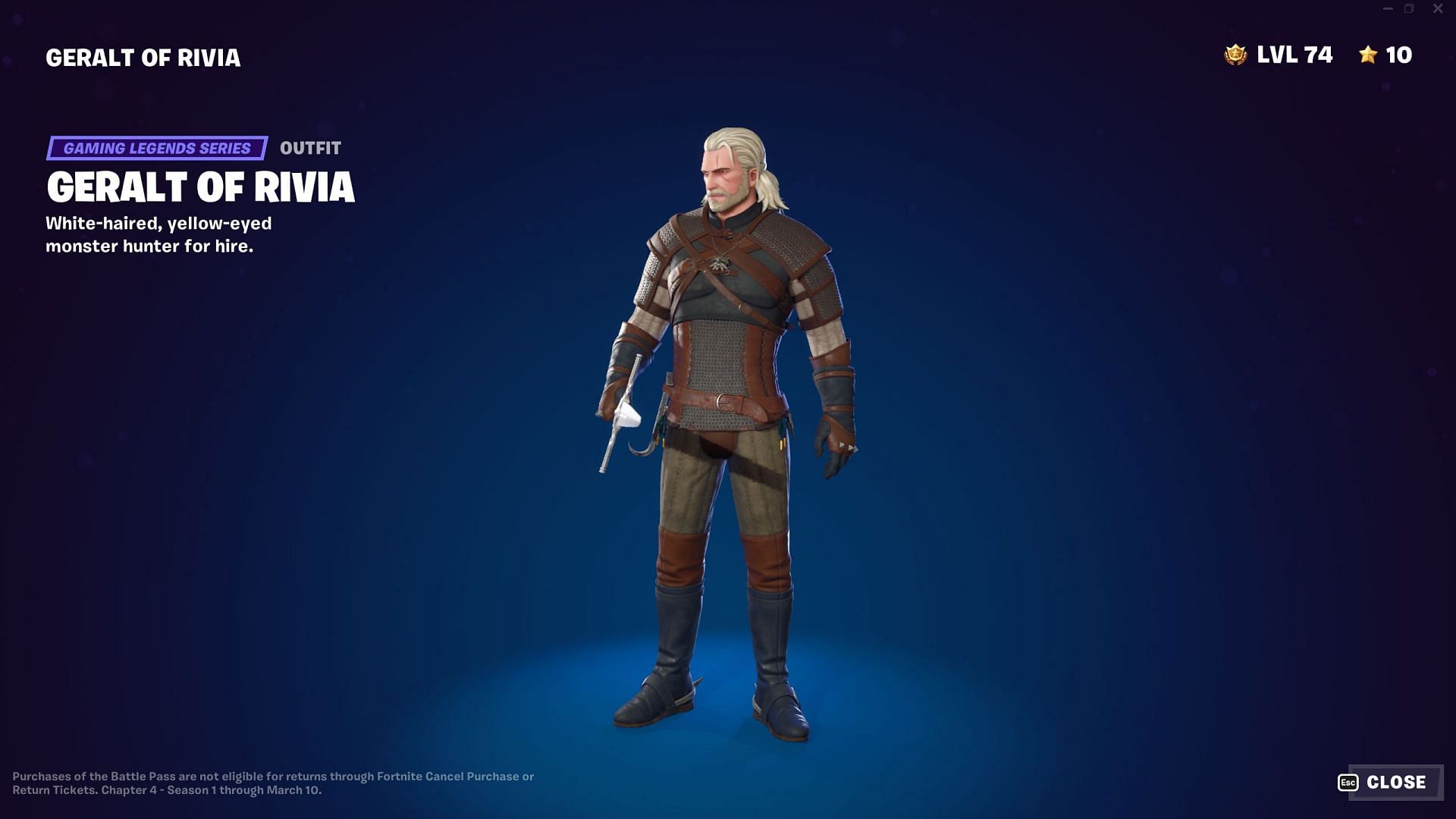 Unlock Geralt of Rivia in the Fortnite Battle Royale Chapter 4 Season 1  Battle Pass!