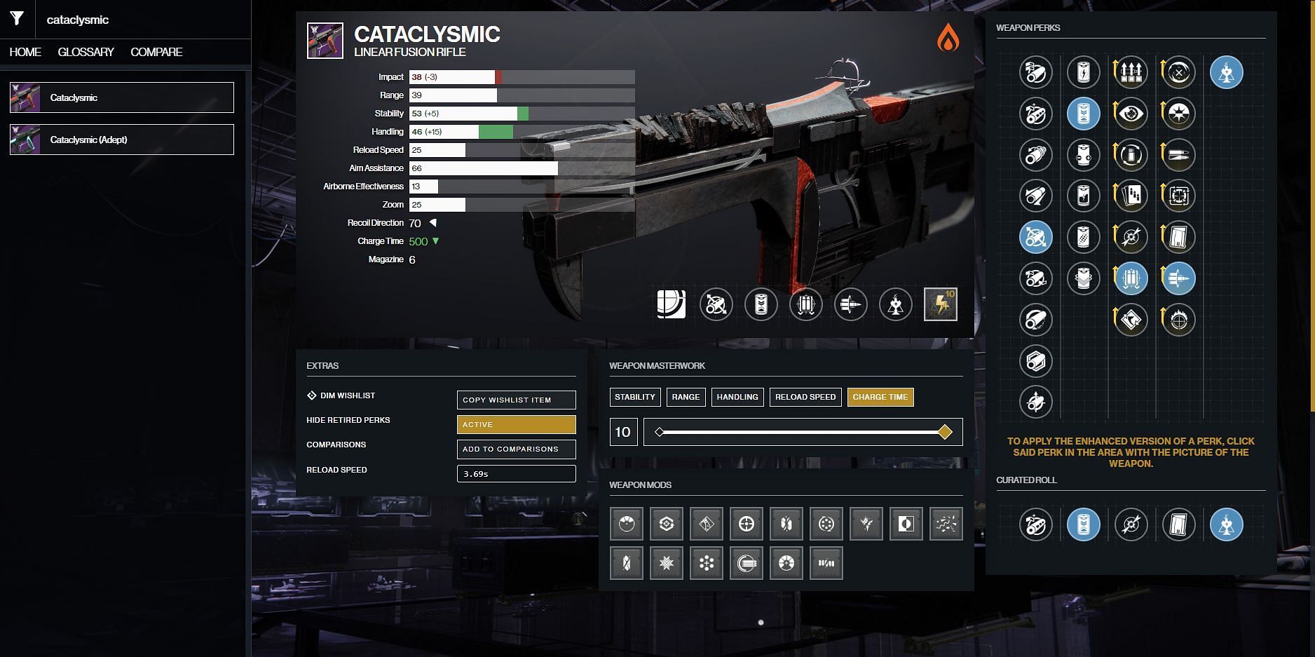 Cataclysmic PvE god roll (Image via Destiny 2 Gunsmith)