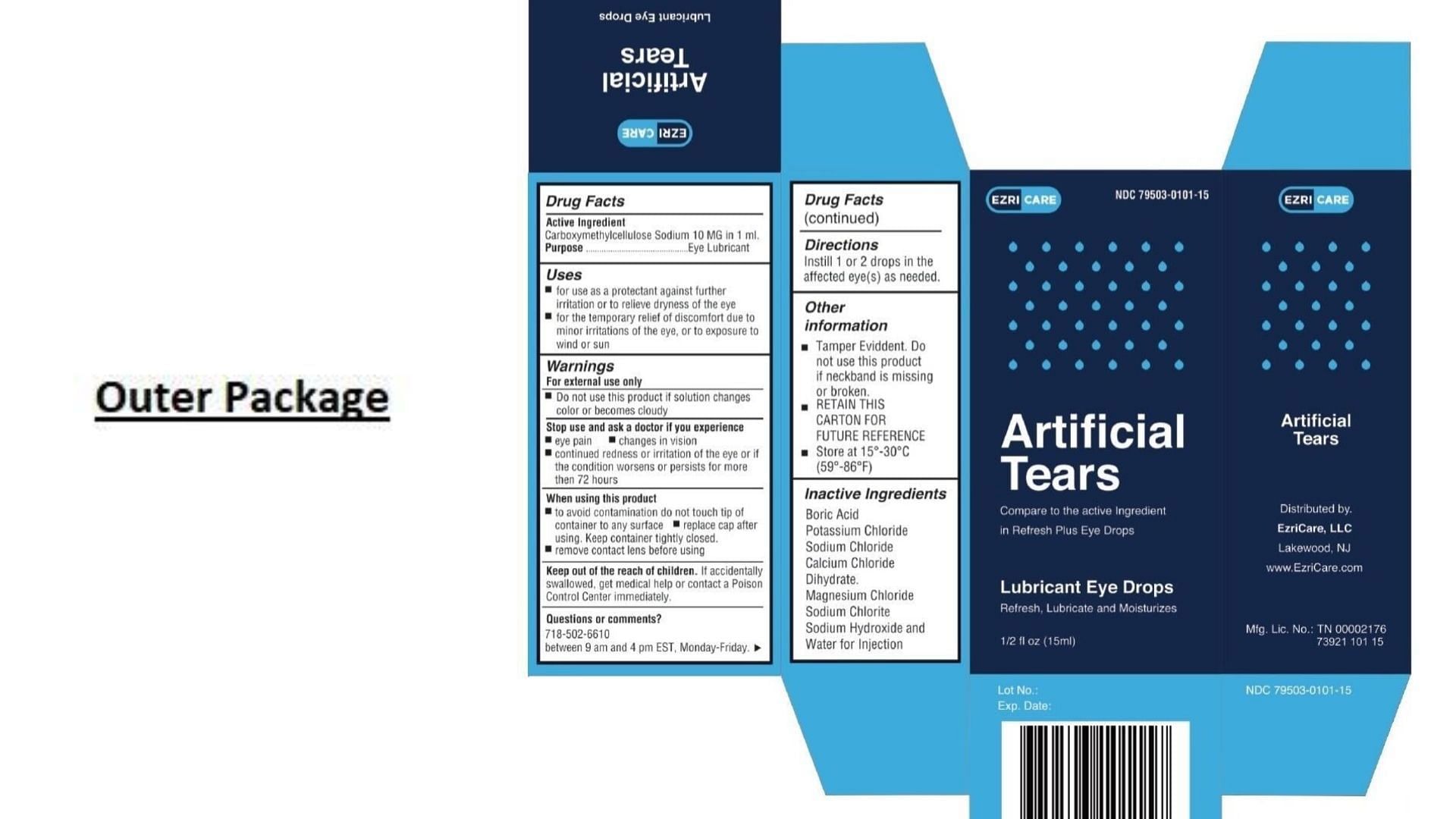 outer packaging label on the Ezricare Artificial Tears boxes (Image via Ezricare)