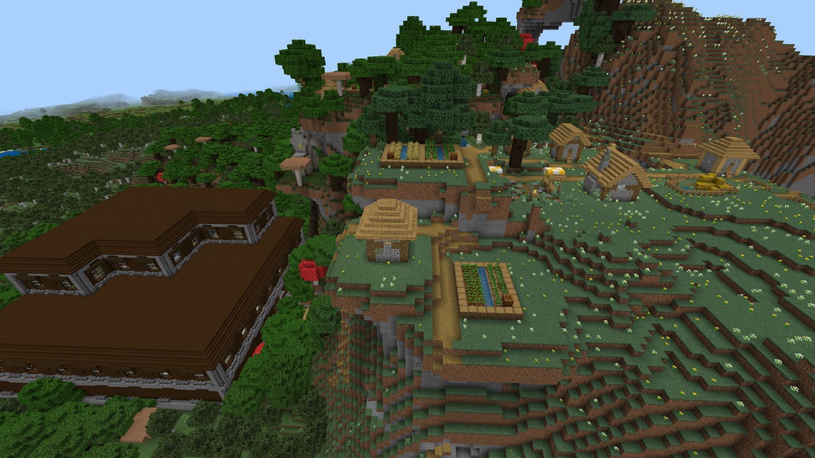 This seed&#039;s spawn village has some particularly unfriendly neighbors (Image via Mojang)