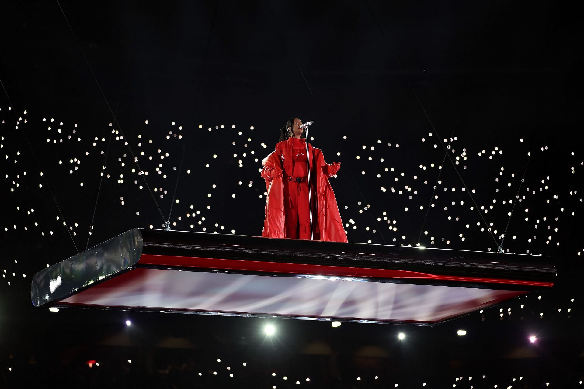 Rihanna performing the Super Bowl LVII Halftime Show
