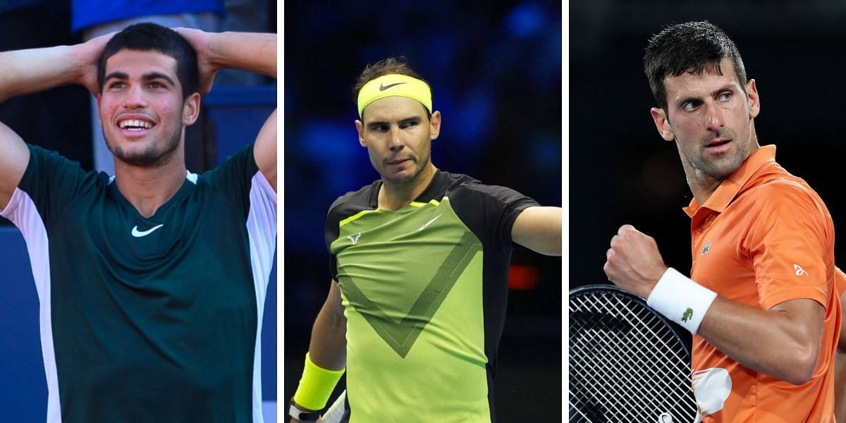 (From L-R) Carlos Alcaraz, Rafael Nadal and Novak Djokovic 