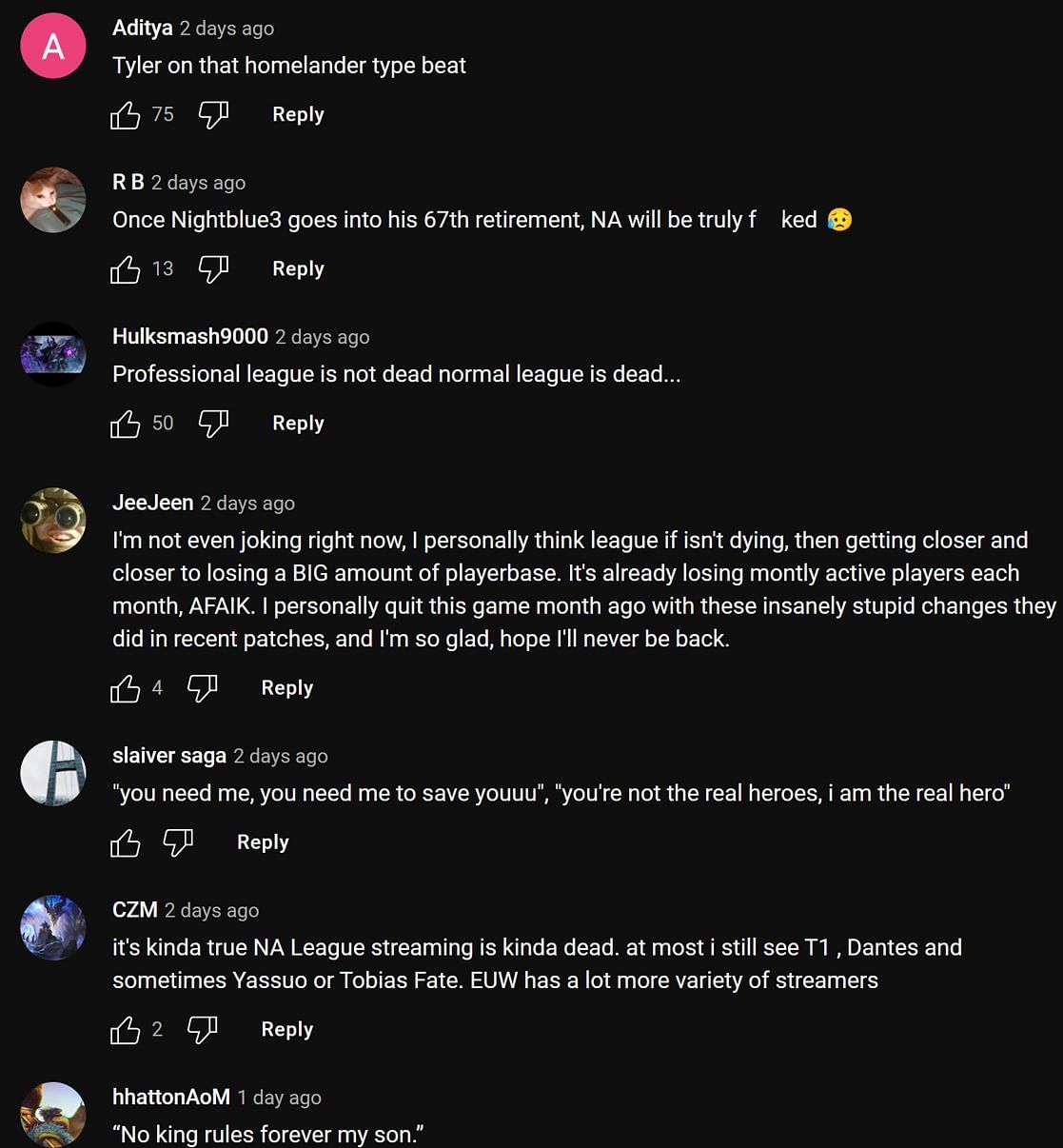 Fans in the YouTube comments section reacting to the streamer&#039;s take (Image via Daily Tyler1 Clips/YouTube)