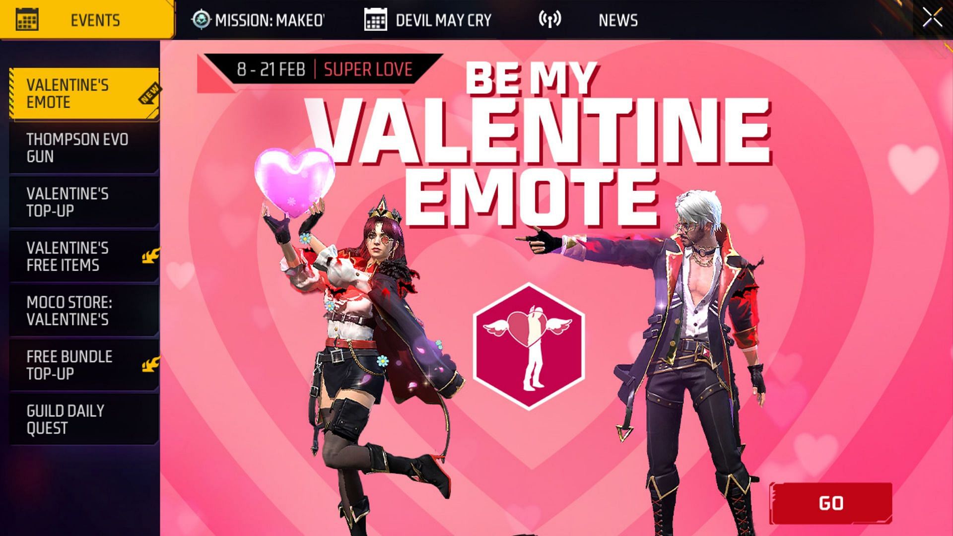 Select the Valentine&#039;s Top-Up from the menu (Image via Garena)