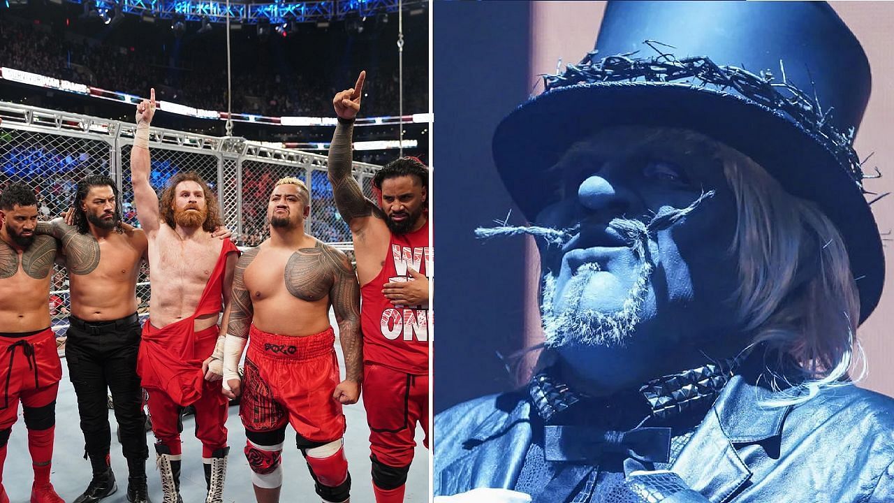 The Bloodline at Survivor Series War Games (left); Uncle Howdy (right)