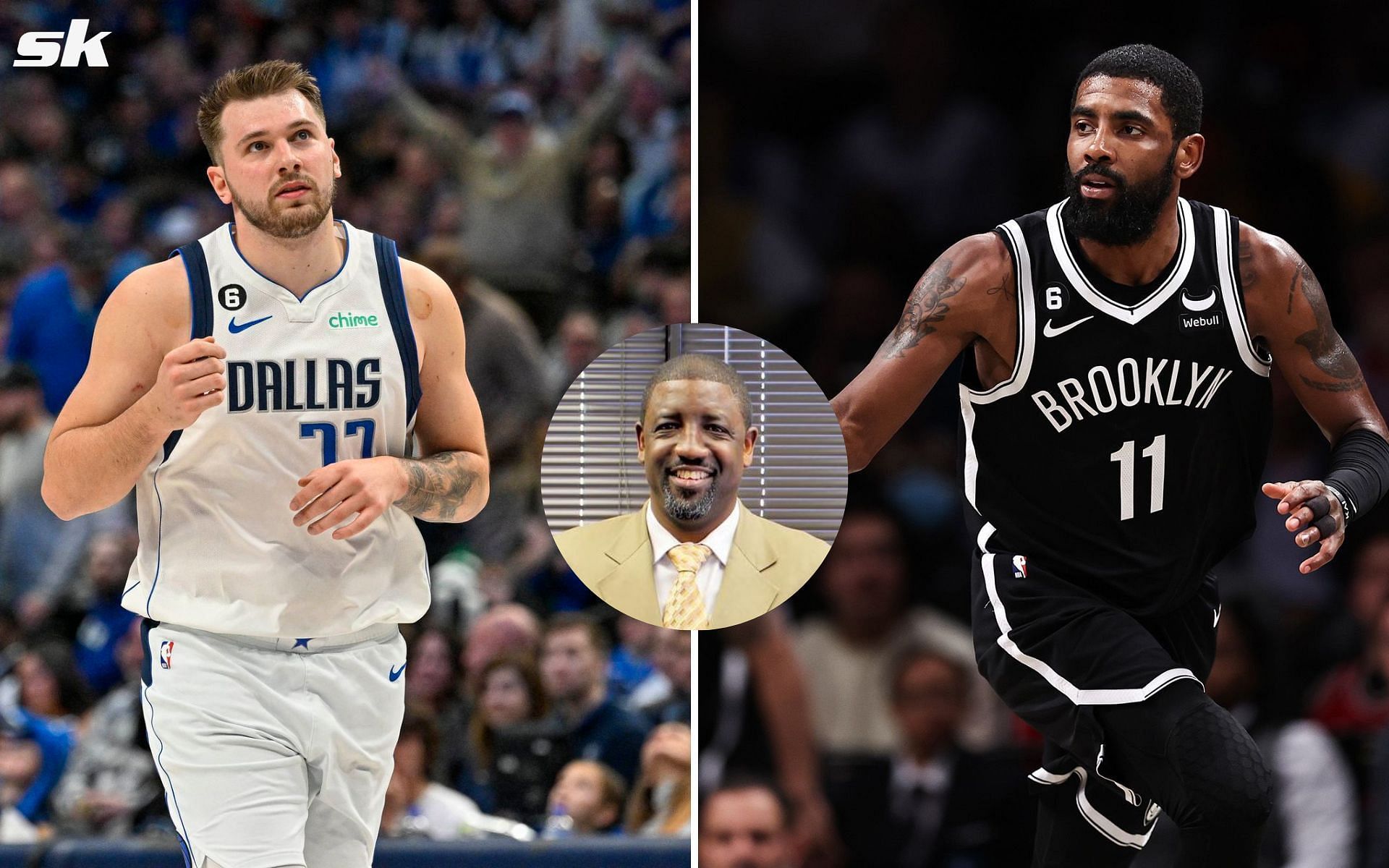 Luka Doncic (L), Walt Williams (C) and Kyrie Irving (R) 
