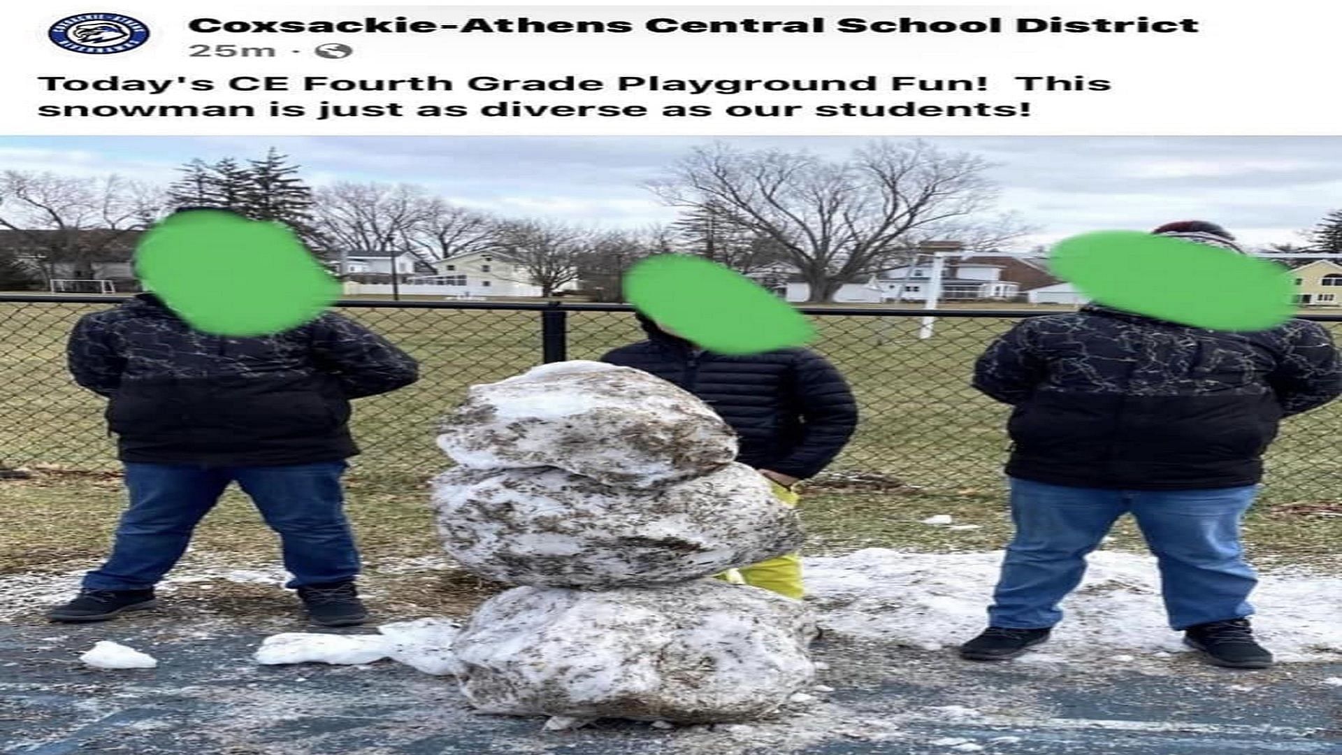 Dirty snowman lands school in trouble (Image via snip from Facebook)