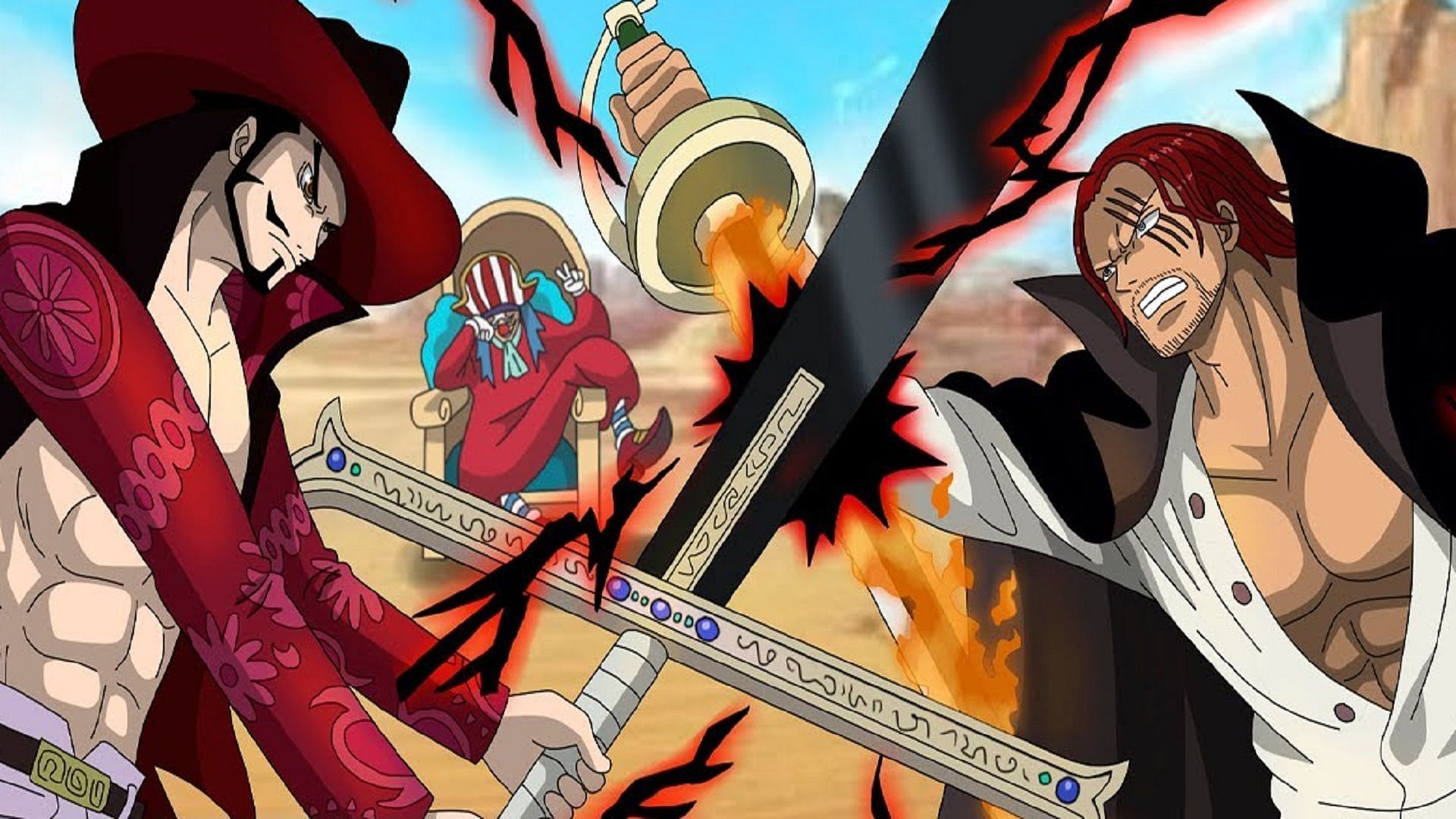 The fights between Mihawk and Shanks are legendary (Image via Eiichiro Oda/Shueisha, One Piece)