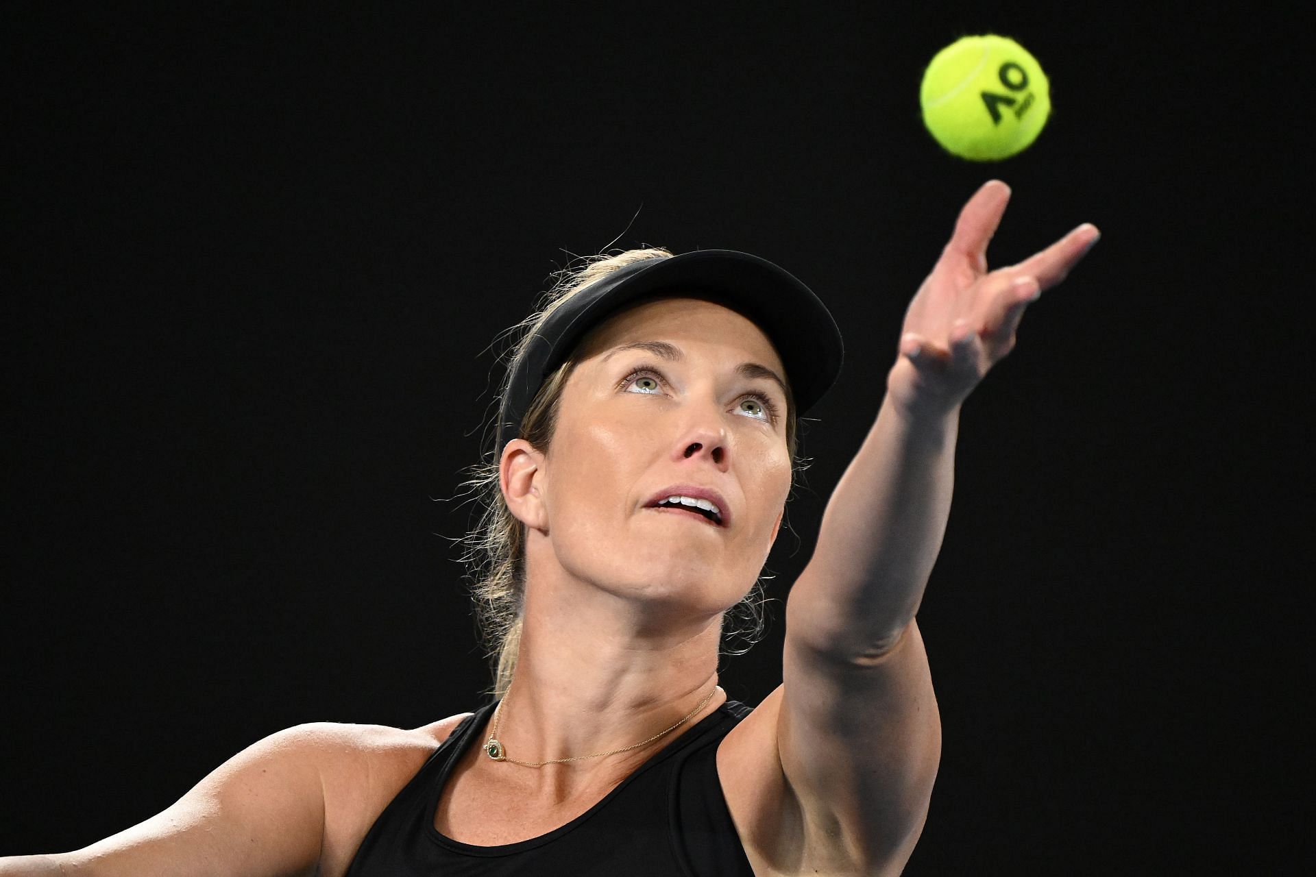 Danielle Collins serves at the 2023 Australian Open