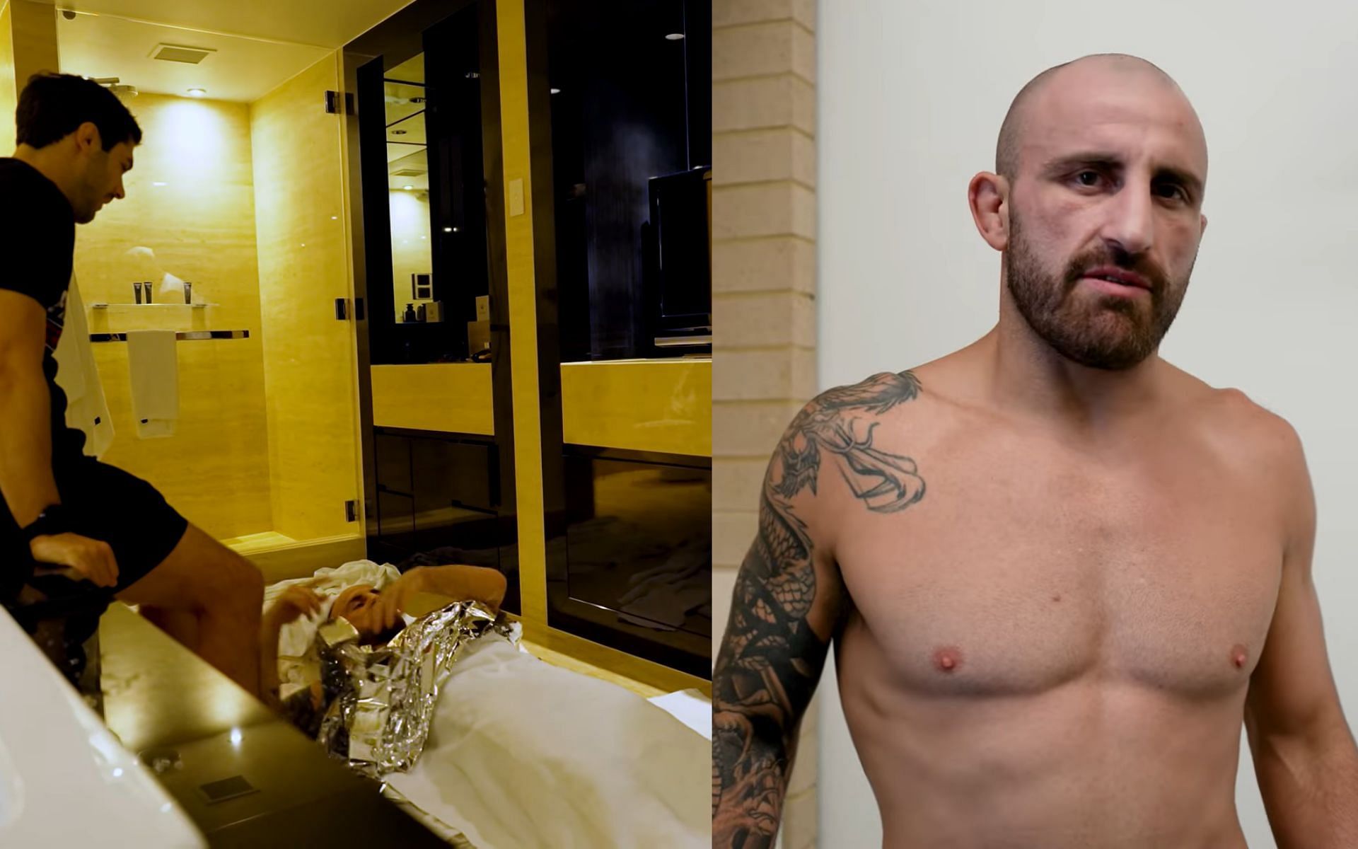 Alexander Volkanovski cutting weight (left) and Alexander Volkanovski post-training session for UFC 284 (right) [Images courtesy: @alexandervolkanovski on YouTube]